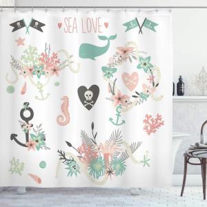 Ambesonne Fairytale Shower Curtain, Romantic Carriage Royal Ornamental Details Stopped at The Door of a Kingdom Palace Cartoon, Cloth Fabric Bathroom Set with Hooks, 69″ W x 70″ L, Yellow and Pink(Pink Mint)