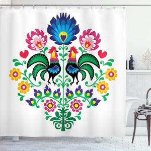 Ambesonne Fairytale Shower Curtain, Romantic Carriage Royal Ornamental Details Stopped at The Door of a Kingdom Palace Cartoon, Cloth Fabric Bathroom Set with Hooks, 69″ W x 70″ L, Yellow and Pink(Blue Pink)