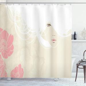 Ambesonne Fashion Shower Curtain, Pastel Colored Portrait of a Woman Soft Digital Flowers Bridal Theme Romantic Image, Cloth Fabric Bathroom Decor Set with Hooks, 69″ W x 70″ L, Beige Pink