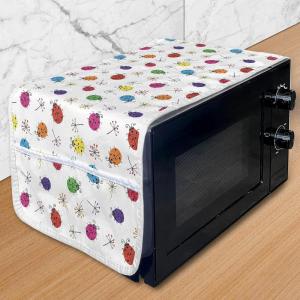 Ambesonne Ladybugs Microwave Oven Cover, Dotted Insects with Floral Illustration Valentines Day Inspired Romantic Elements, Water Resistant Organizer with Pockets for Kitchen, 36″ x 12″, Multicolor(Multicolor)