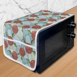 Ambesonne Valentines Day Microwave Oven Cover, Romantic Roses of Love with Stained Glass Effect Abstract Garden, Water Resistant Organizer with Pockets for Kitchen, 36″ x 12″, Multicolor(Multicolor)