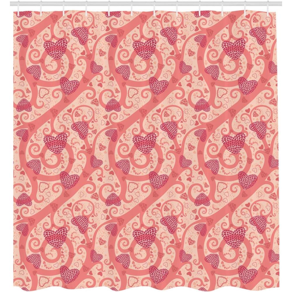 imageAmbesonne Romantic Shower Curtain Flowers Hearts Valentines Celebration Birthday Lovers Twiggy Branches Fabric Bathroom Decor Set with Hooks 105 inches Extra Wide Coral Pale Peach Pink