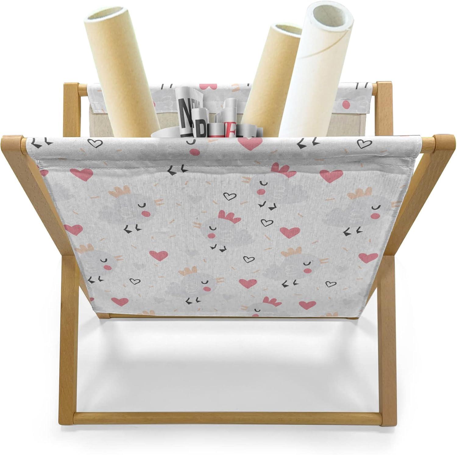 imageAmbesonne Cartoon Magazine and Book Holder Pastel Funny Animals with Hearts Valentines Day Beauty Love Theme Decorative Floor Rack Organizer for Living Room 22x19 Peach Pink and Pale PinkPeach Pink and Pale Pink