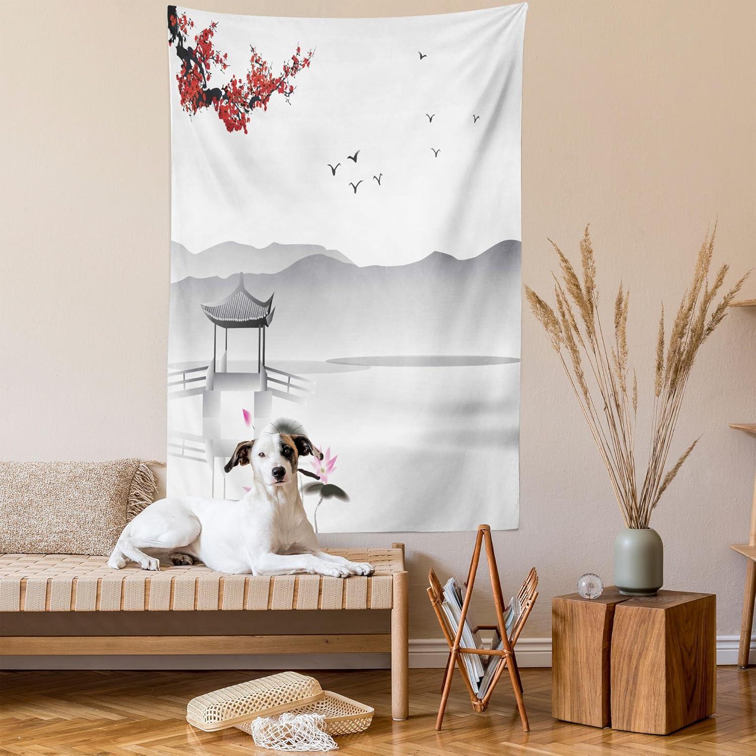 imageAmbesonne Compass Tapestry Compass Illustration with Lettering Nautical Ocean Adventure Themed Print Wide Wall Hanging for Bedroom Living Room Dorm 60 X 40 Night Blue BeigeGrey Pink