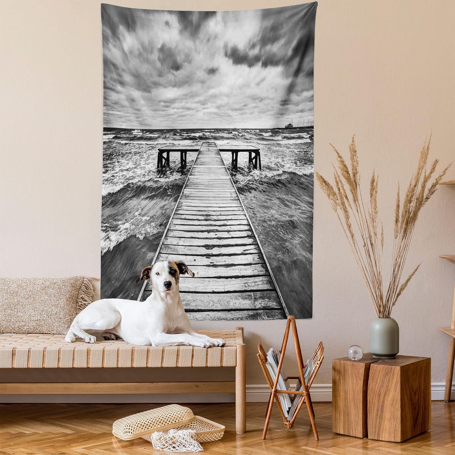 imageAmbesonne Compass Tapestry Compass Illustration with Lettering Nautical Ocean Adventure Themed Print Wide Wall Hanging for Bedroom Living Room Dorm 60 X 40 Night Blue BeigeWhite Black