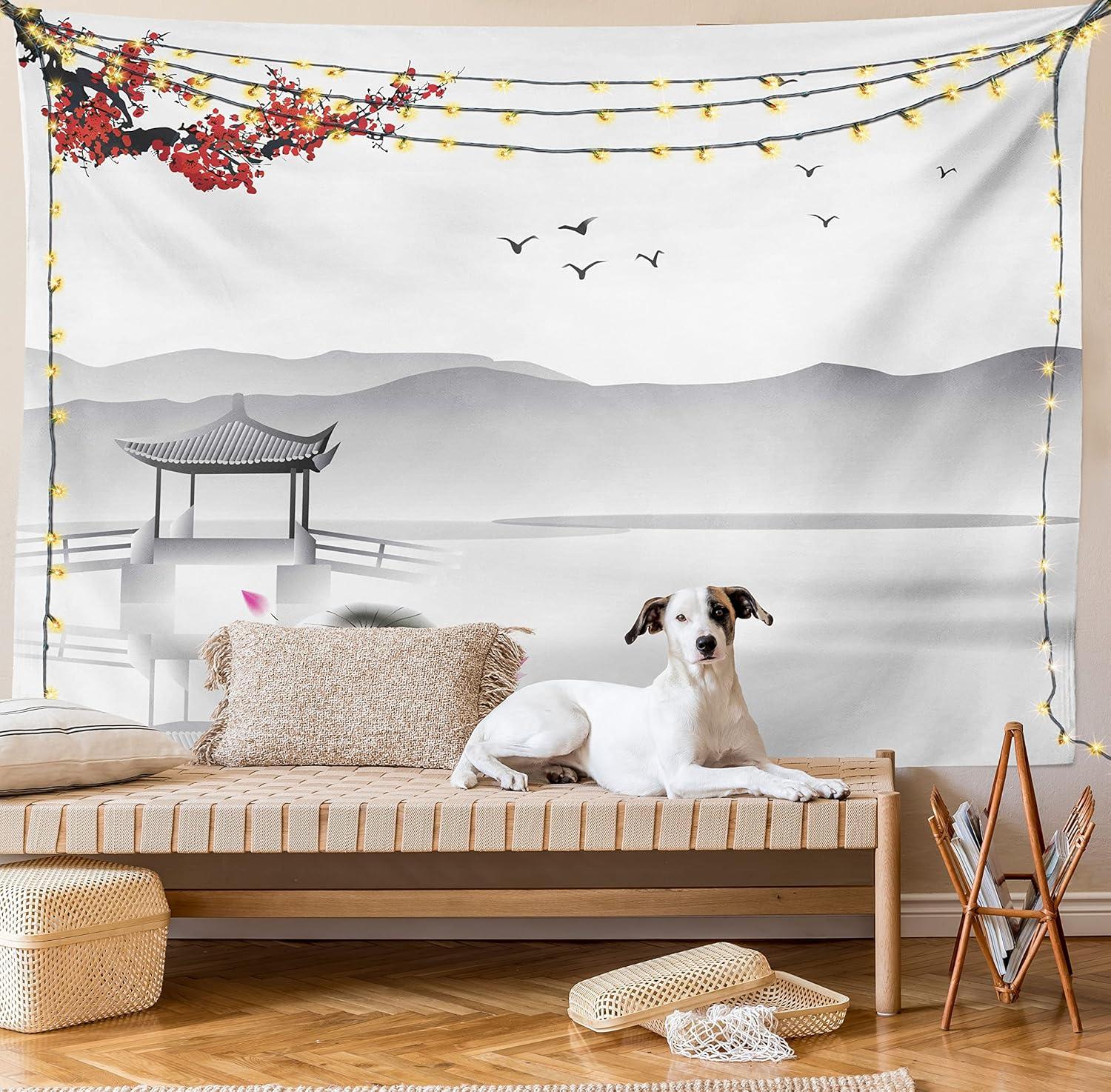 imageAmbesonne Compass Tapestry Compass Illustration with Lettering Nautical Ocean Adventure Themed Print Wide Wall Hanging for Bedroom Living Room Dorm 60 X 40 Night Blue BeigeGrey Pink