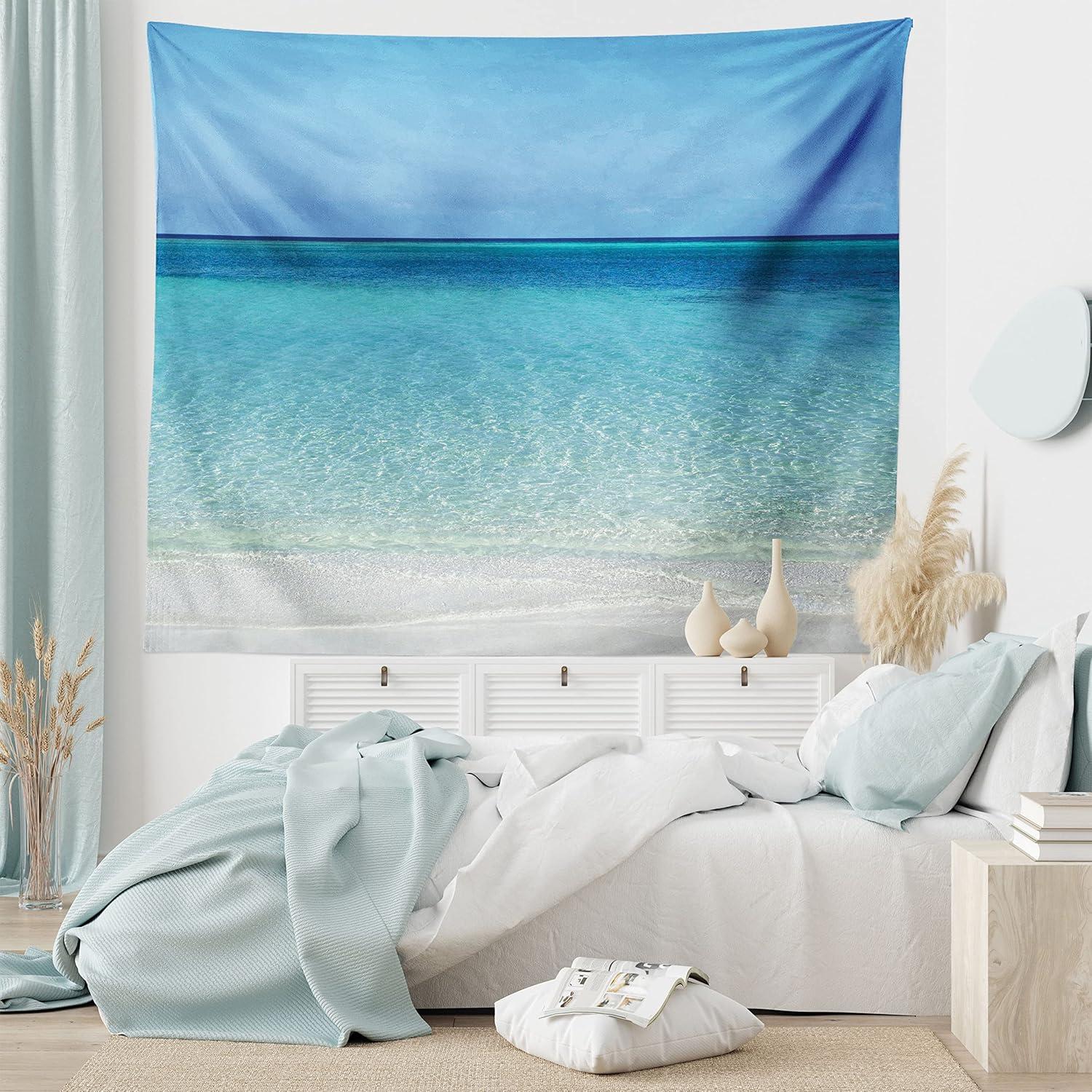 imageAmbesonne Compass Tapestry Compass Illustration with Lettering Nautical Ocean Adventure Themed Print Wide Wall Hanging for Bedroom Living Room Dorm 60 X 40 Night Blue BeigeCream Turquoise
