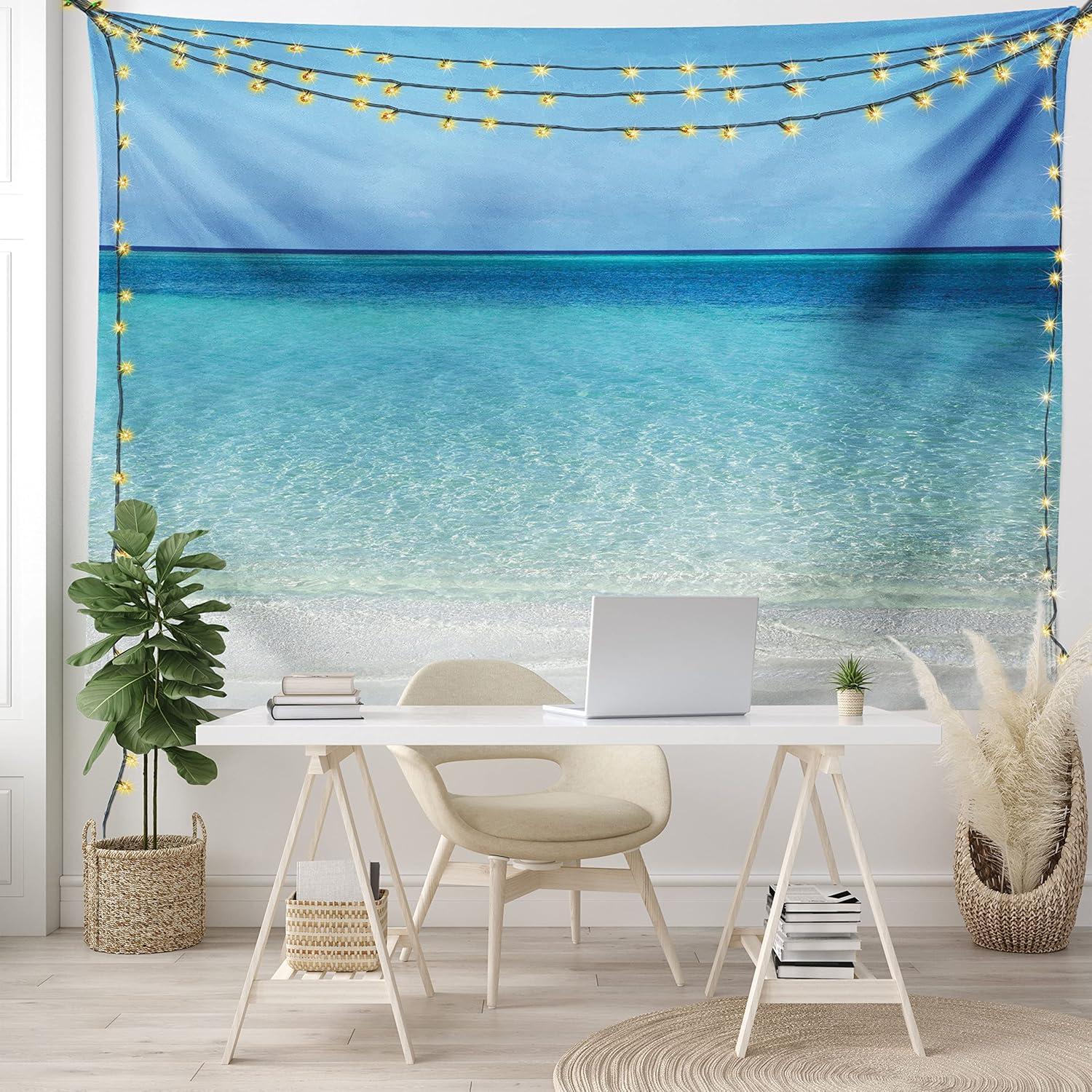 imageAmbesonne Compass Tapestry Compass Illustration with Lettering Nautical Ocean Adventure Themed Print Wide Wall Hanging for Bedroom Living Room Dorm 60 X 40 Night Blue BeigeCream Turquoise