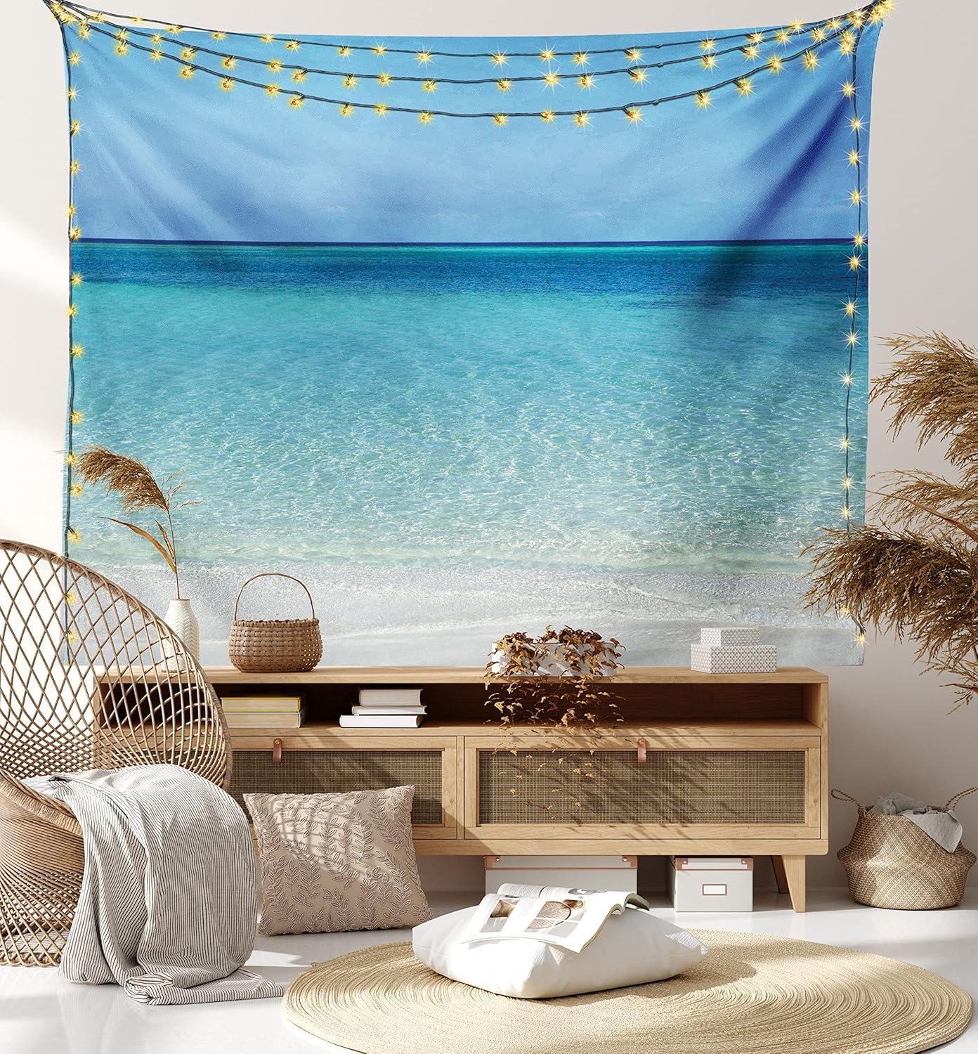 imageAmbesonne Compass Tapestry Compass Illustration with Lettering Nautical Ocean Adventure Themed Print Wide Wall Hanging for Bedroom Living Room Dorm 60 X 40 Night Blue BeigeCream Turquoise