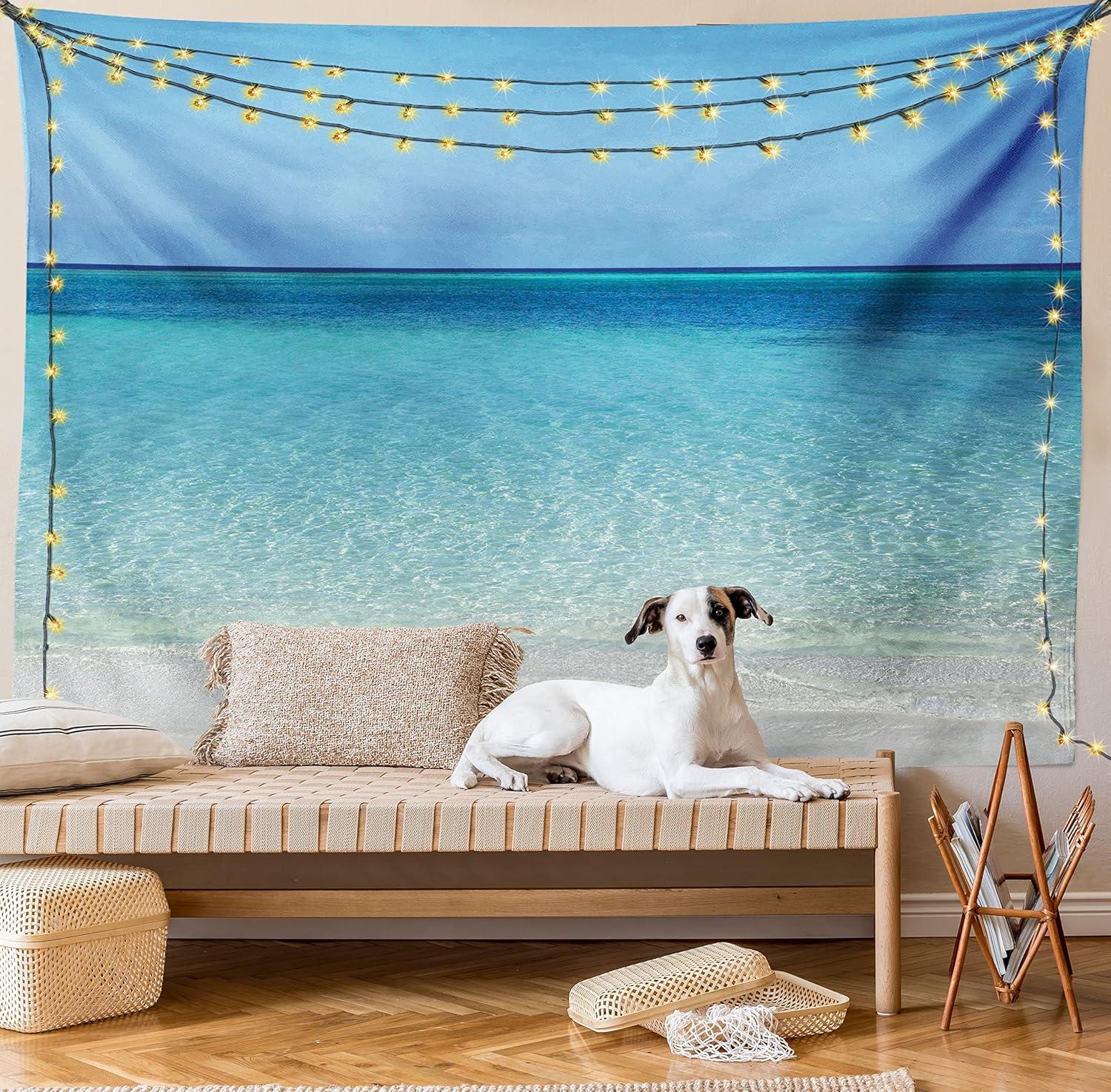 imageAmbesonne Compass Tapestry Compass Illustration with Lettering Nautical Ocean Adventure Themed Print Wide Wall Hanging for Bedroom Living Room Dorm 60 X 40 Night Blue BeigeCream Turquoise