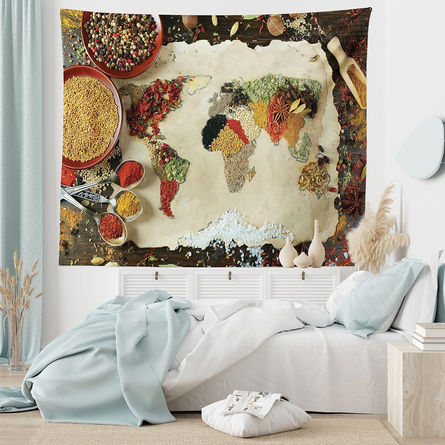 imageAmbesonne Compass Tapestry Compass Illustration with Lettering Nautical Ocean Adventure Themed Print Wide Wall Hanging for Bedroom Living Room Dorm 60 X 40 Night Blue BeigeBeige Vermilion