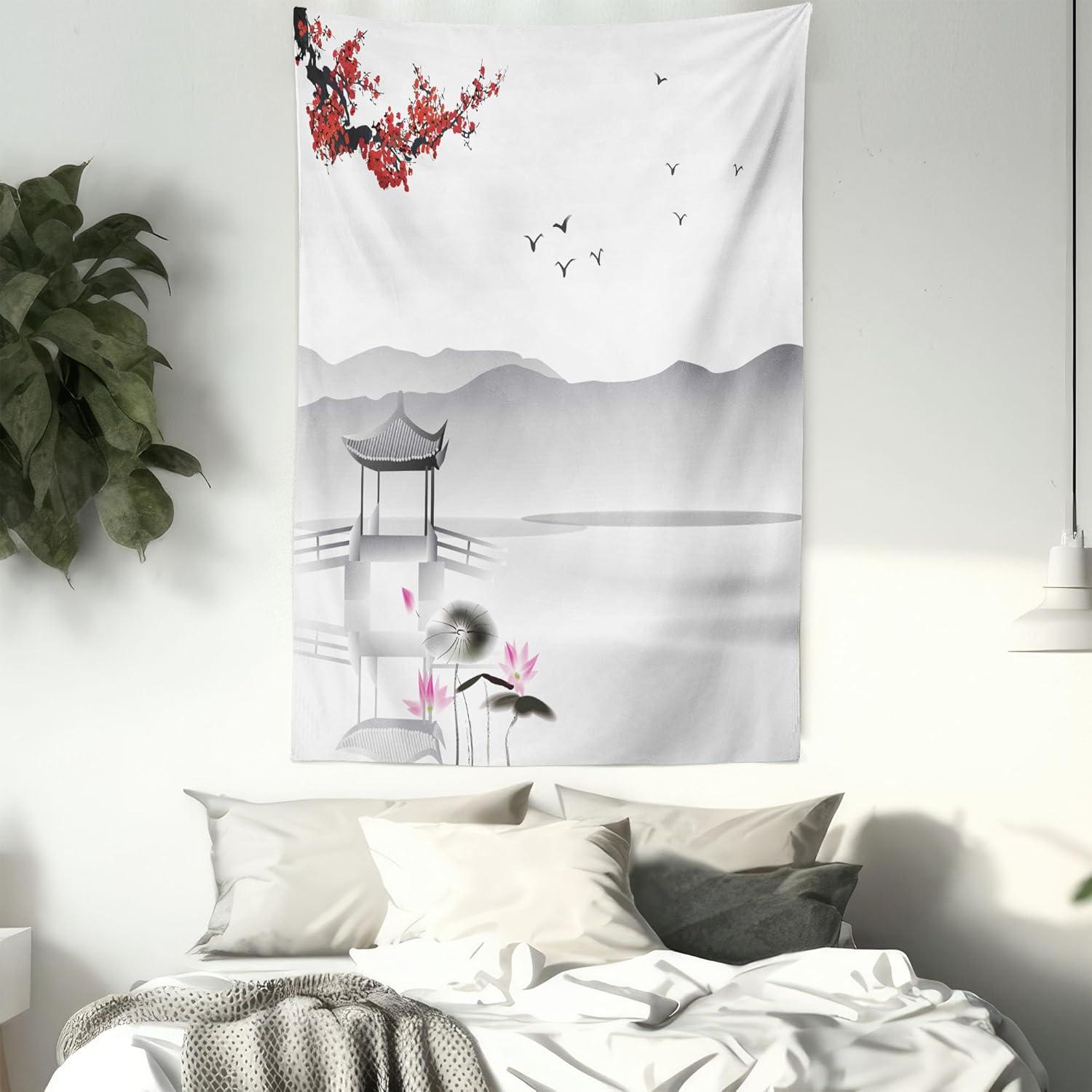 imageAmbesonne Compass Tapestry Compass Illustration with Lettering Nautical Ocean Adventure Themed Print Wide Wall Hanging for Bedroom Living Room Dorm 60 X 40 Night Blue BeigeGrey Pink