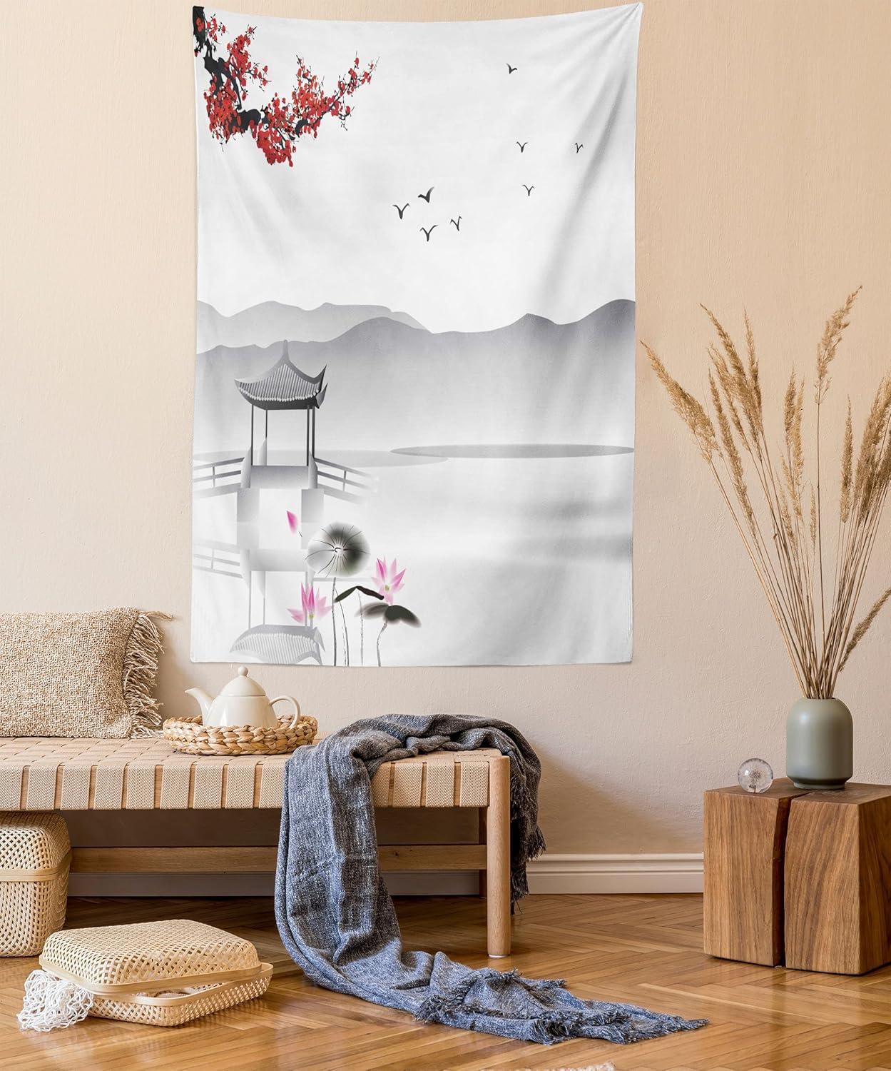 imageAmbesonne Compass Tapestry Compass Illustration with Lettering Nautical Ocean Adventure Themed Print Wide Wall Hanging for Bedroom Living Room Dorm 60 X 40 Night Blue BeigeGrey Pink