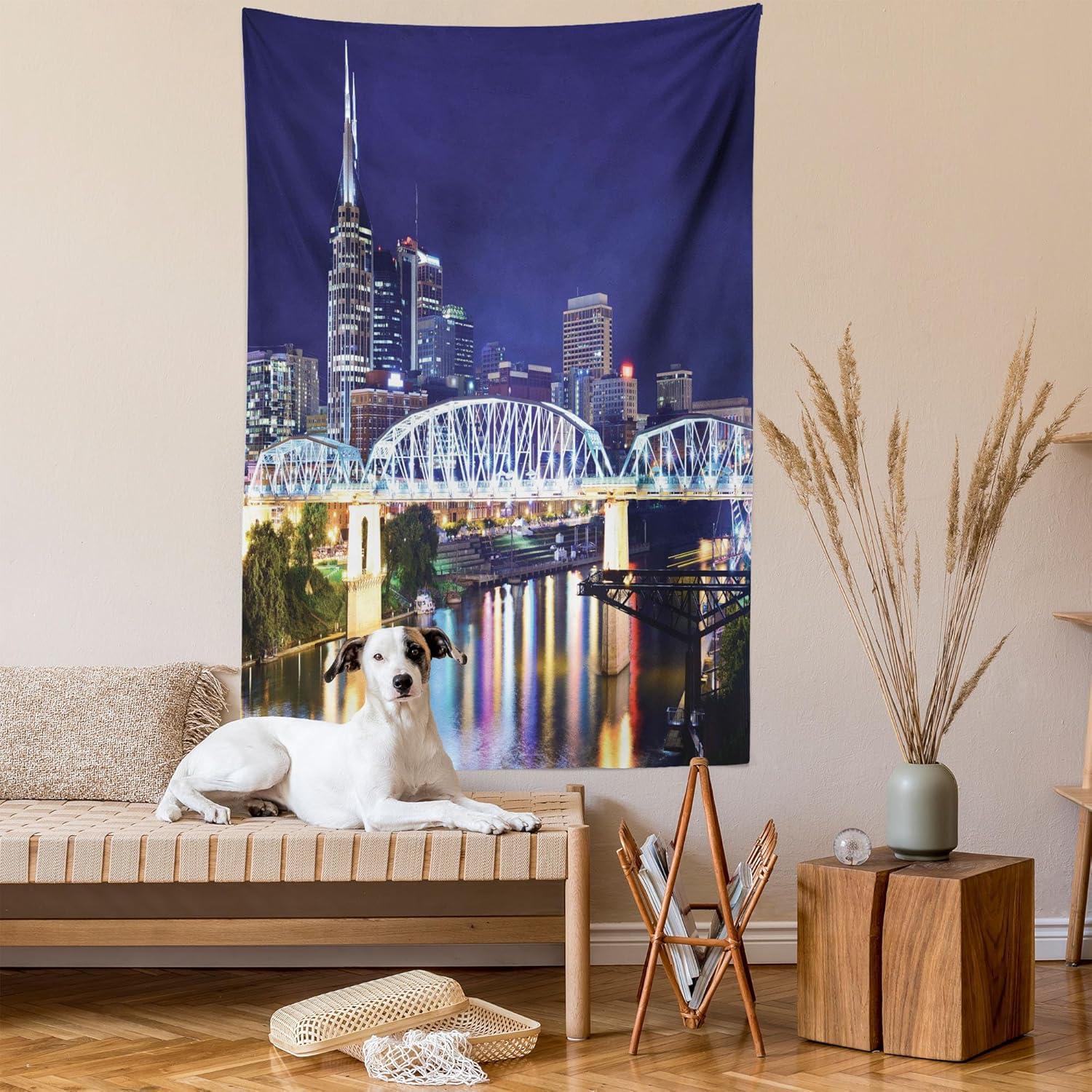 imageAmbesonne Compass Tapestry Compass Illustration with Lettering Nautical Ocean Adventure Themed Print Wide Wall Hanging for Bedroom Living Room Dorm 60 X 40 Night Blue BeigePurple Green