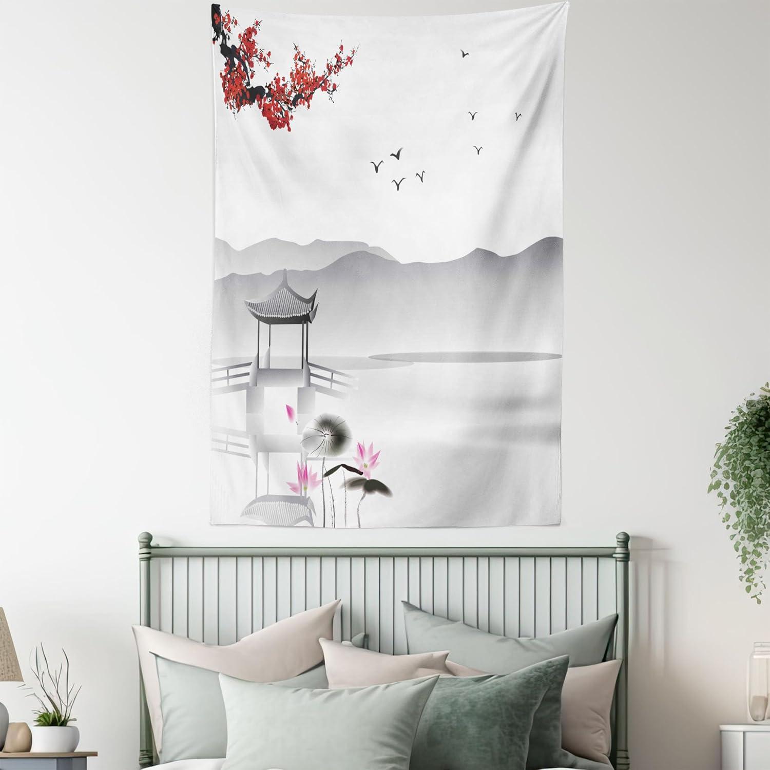 imageAmbesonne Compass Tapestry Compass Illustration with Lettering Nautical Ocean Adventure Themed Print Wide Wall Hanging for Bedroom Living Room Dorm 60 X 40 Night Blue BeigeGrey Pink