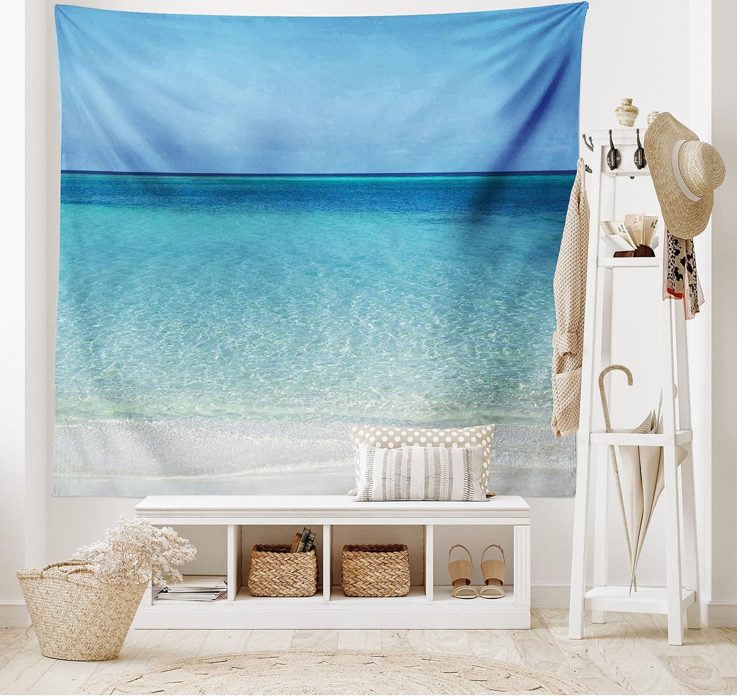 imageAmbesonne Compass Tapestry Compass Illustration with Lettering Nautical Ocean Adventure Themed Print Wide Wall Hanging for Bedroom Living Room Dorm 60 X 40 Night Blue BeigeCream Turquoise