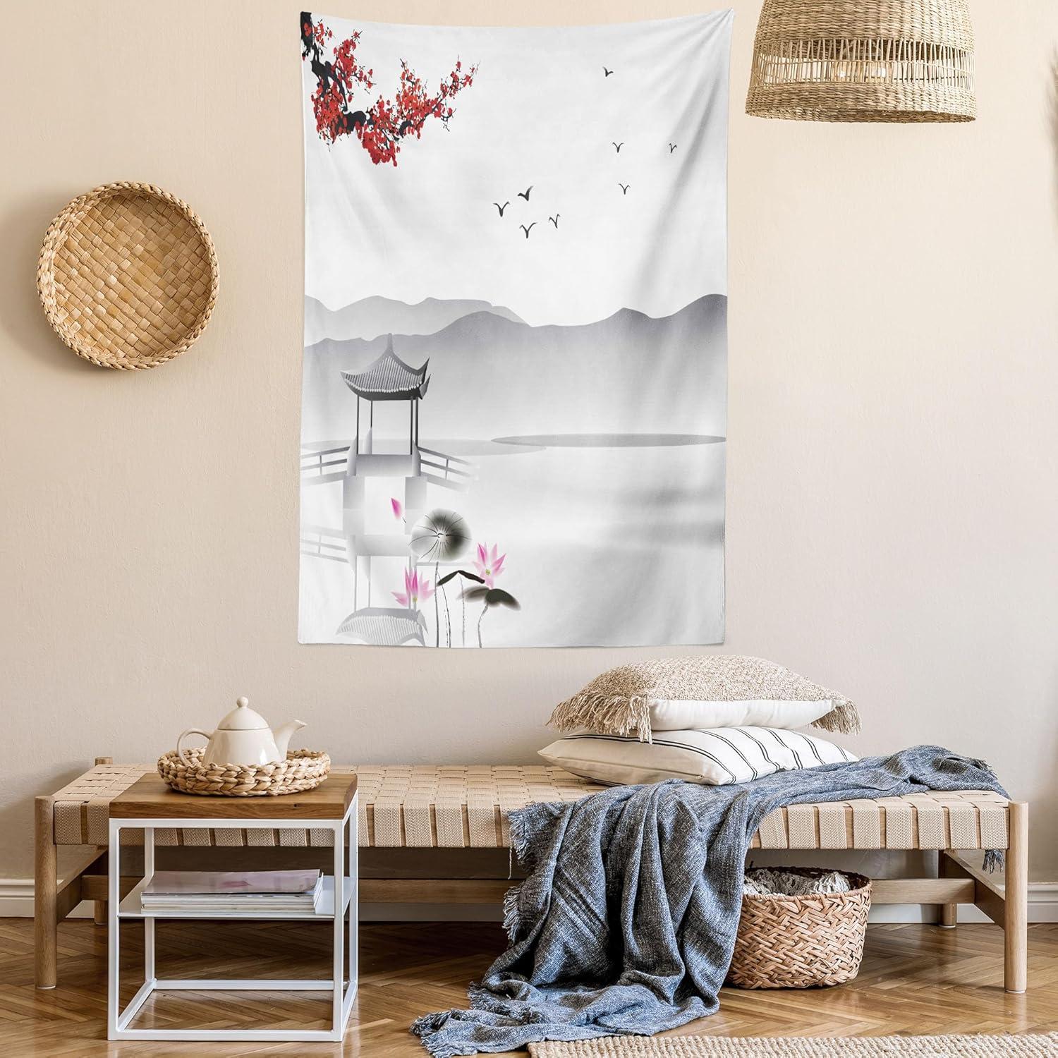 imageAmbesonne Compass Tapestry Compass Illustration with Lettering Nautical Ocean Adventure Themed Print Wide Wall Hanging for Bedroom Living Room Dorm 60 X 40 Night Blue BeigeGrey Pink