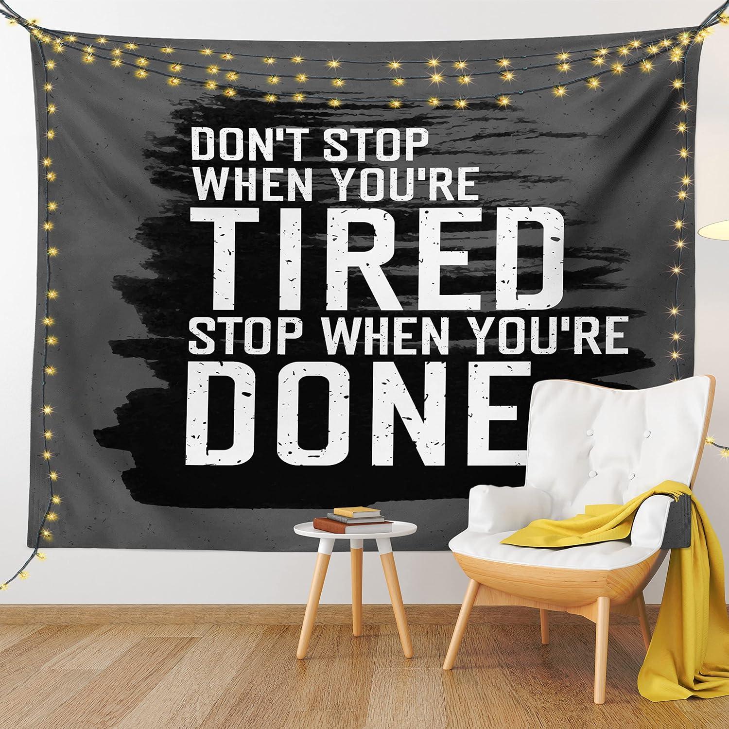 imageAmbesonne Fitness Tapestry Words Dont Stop Encouraging Keep Moving Brush Strokes Wide Wall Hanging for Bedroom Living Room Dorm 80 X 60 Charcoal Grey White