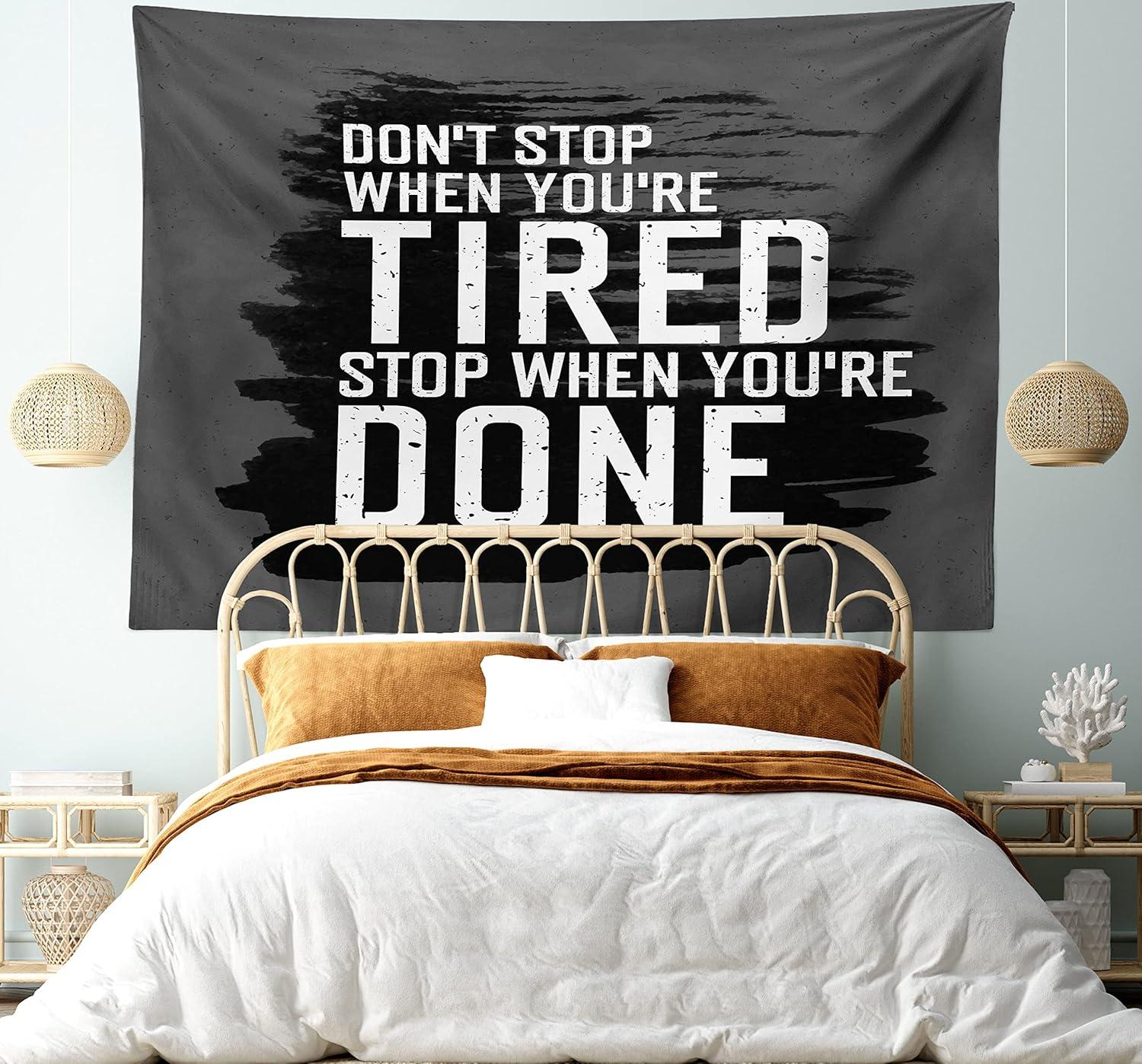 imageAmbesonne Fitness Tapestry Words Dont Stop Encouraging Keep Moving Brush Strokes Wide Wall Hanging for Bedroom Living Room Dorm 80 X 60 Charcoal Grey White