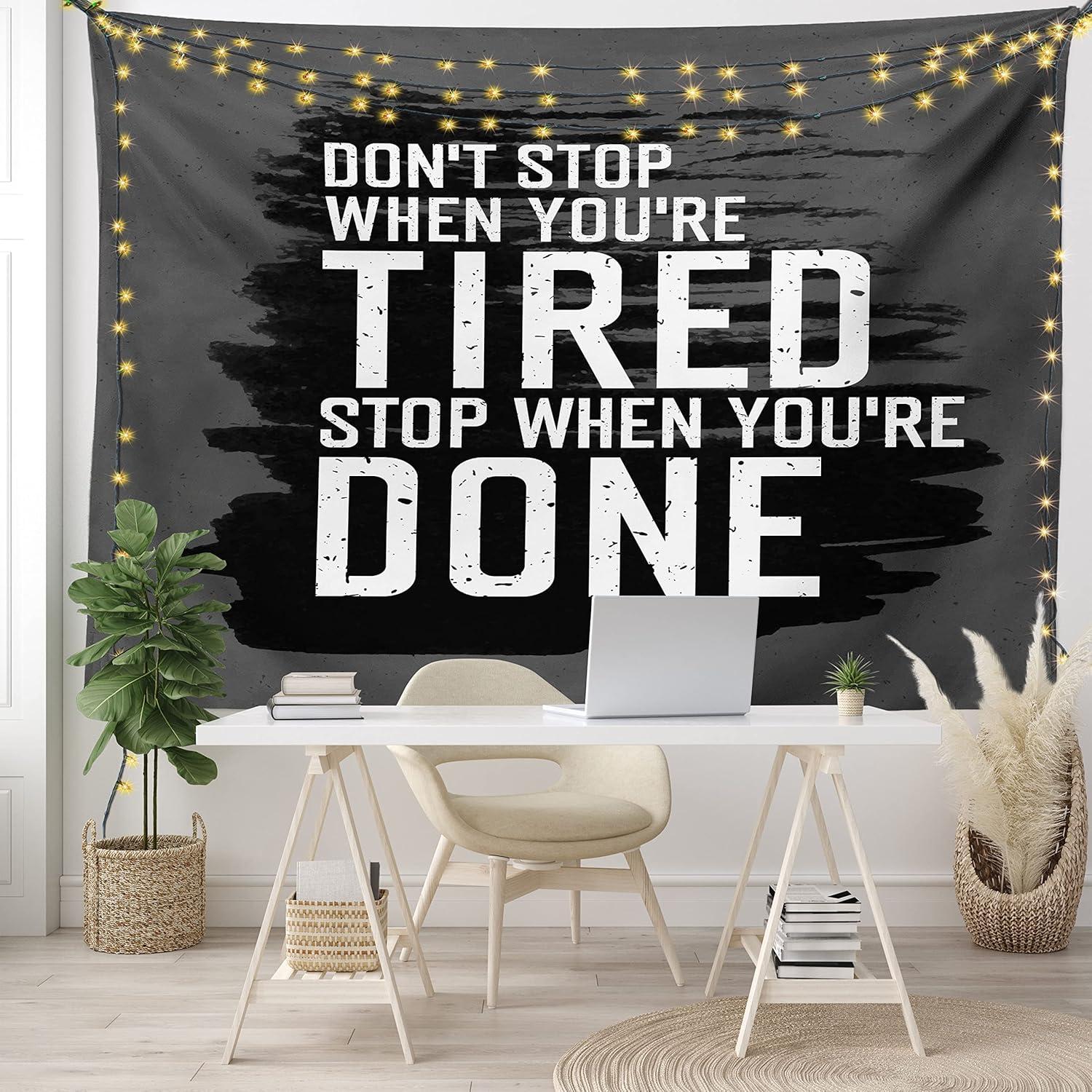 imageAmbesonne Fitness Tapestry Words Dont Stop Encouraging Keep Moving Brush Strokes Wide Wall Hanging for Bedroom Living Room Dorm 80 X 60 Charcoal Grey White