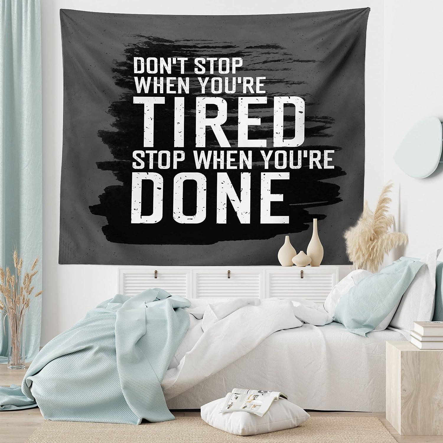 imageAmbesonne Fitness Tapestry Words Dont Stop Encouraging Keep Moving Brush Strokes Wide Wall Hanging for Bedroom Living Room Dorm 80 X 60 Charcoal Grey White
