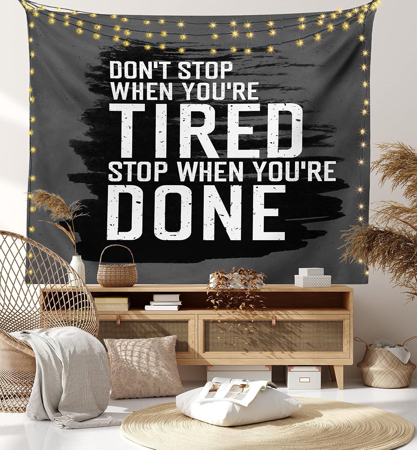 imageAmbesonne Fitness Tapestry Words Dont Stop Encouraging Keep Moving Brush Strokes Wide Wall Hanging for Bedroom Living Room Dorm 80 X 60 Charcoal Grey White