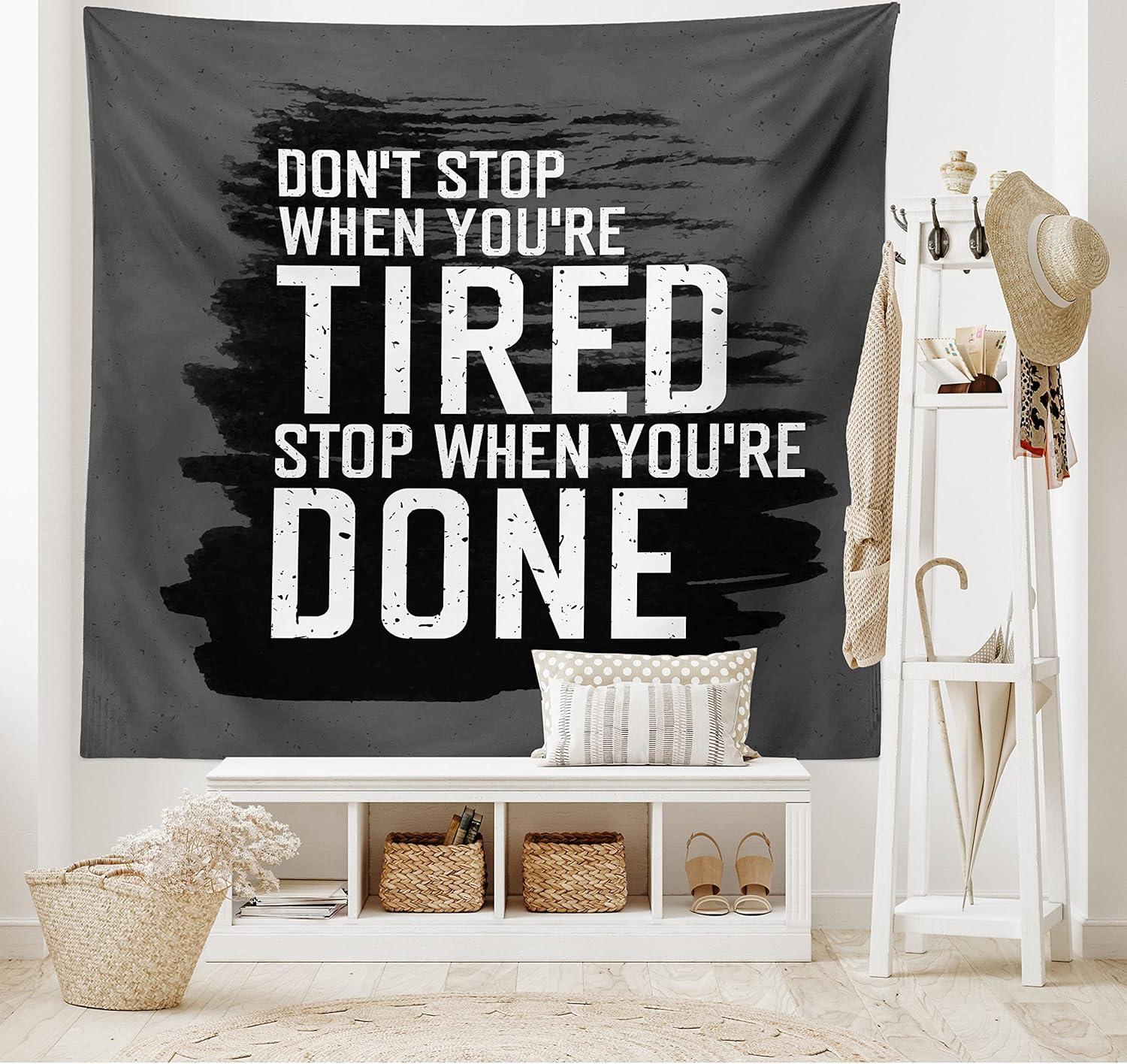 imageAmbesonne Fitness Tapestry Words Dont Stop Encouraging Keep Moving Brush Strokes Wide Wall Hanging for Bedroom Living Room Dorm 80 X 60 Charcoal Grey White