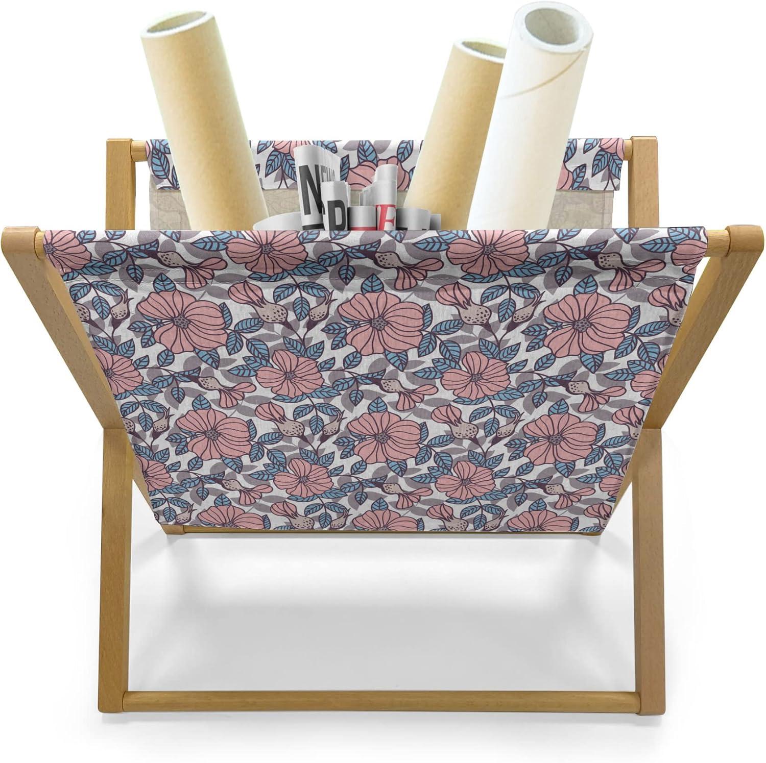 imageAmbesonne Floral Country Magazine and Book Holder Romantic Repetitive Rose Silhouettes Valentines Day Theme Decorative Floor Rack Organizer for Living Room 22x19 Blush Dark Grey and WhitePale Blue and Blush