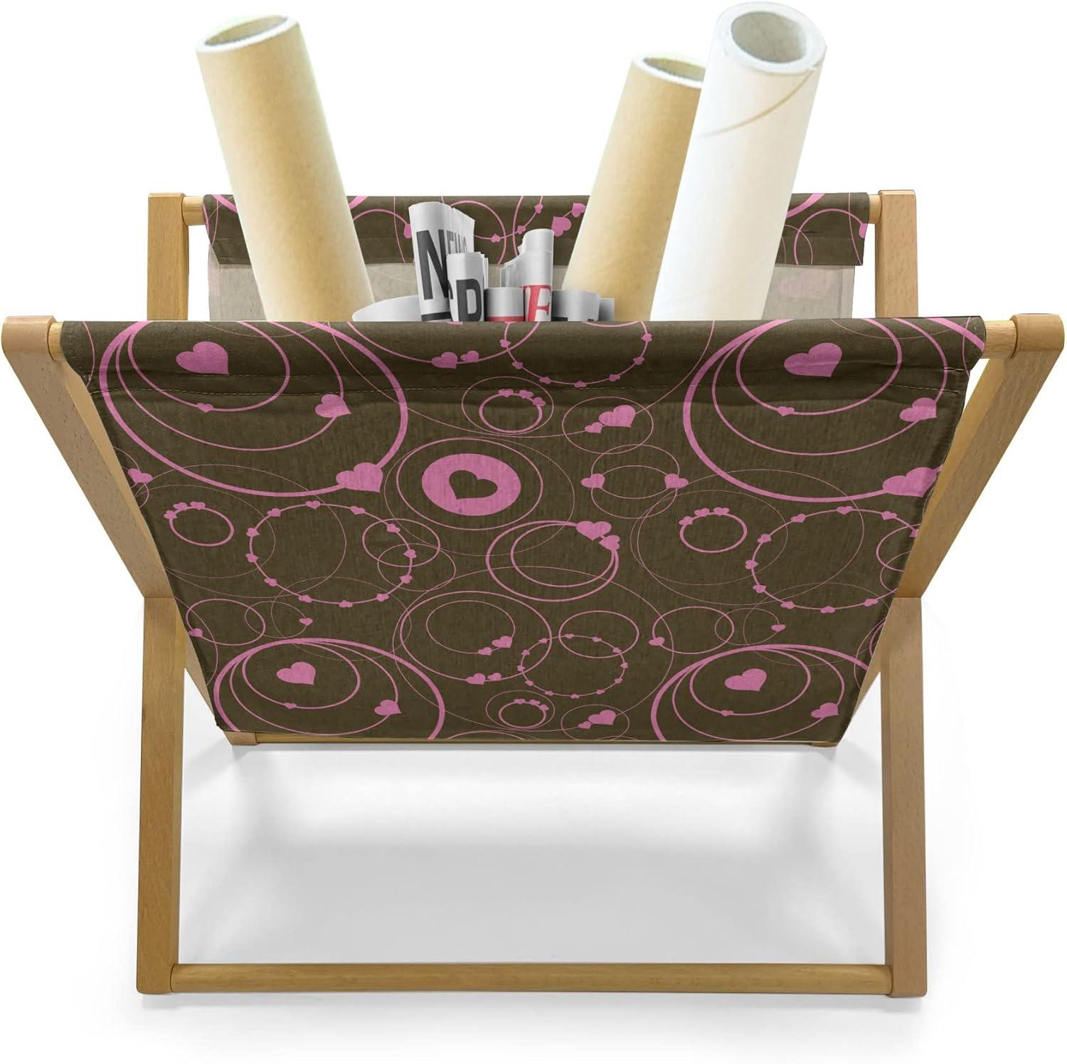 imageAmbesonne Hearts Magazine and Book Holder Valentines Day Themed Ornate Romantic Pink Circles and Shapes on Dark Background Floor Rack Decor for Interior of Home amp Office 22 x 19 Pink BrownPink Brown