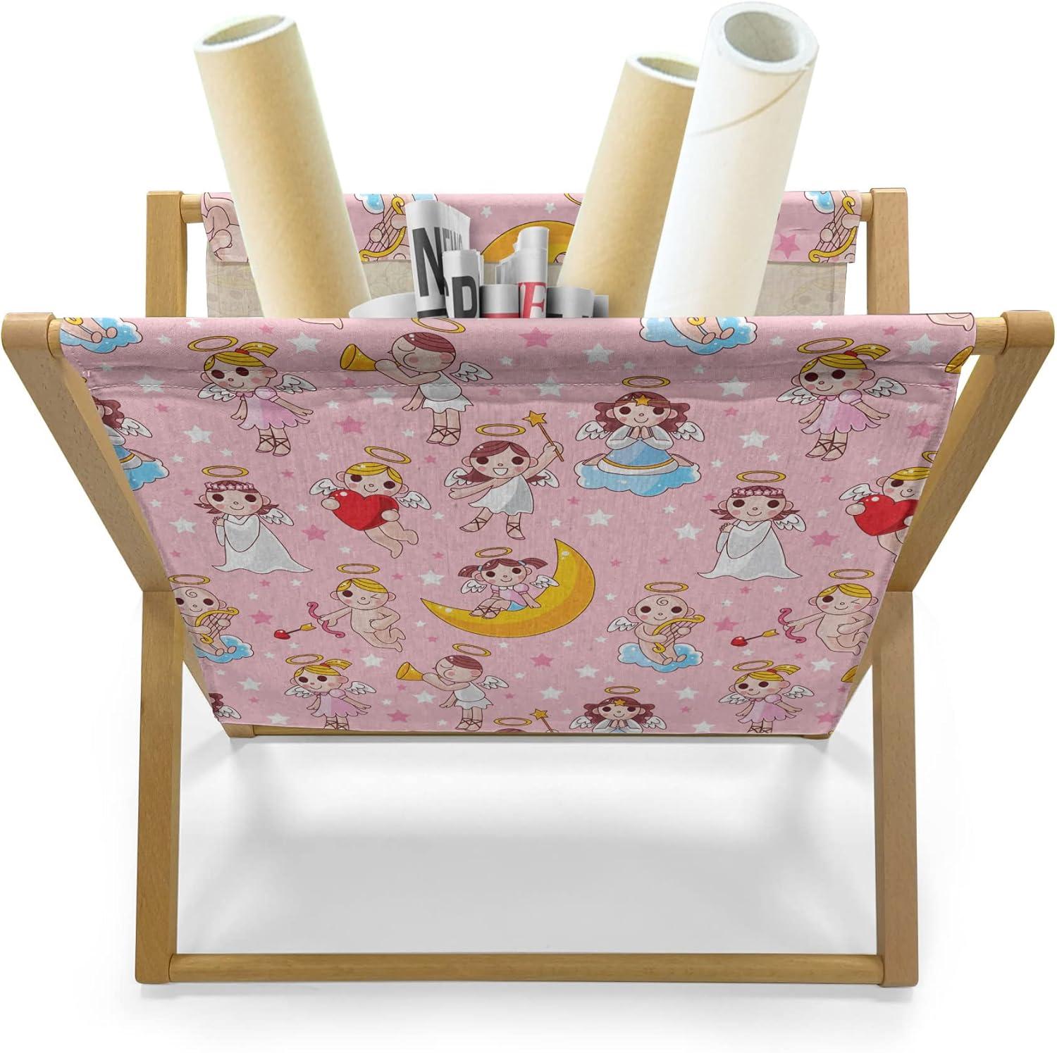 imageAmbesonne Hearts Magazine and Book Holder Valentines Day Themed Ornate Romantic Pink Circles and Shapes on Dark Background Floor Rack Decor for Interior of Home amp Office 22 x 19 Pink BrownEarth Yellow Pale Pink