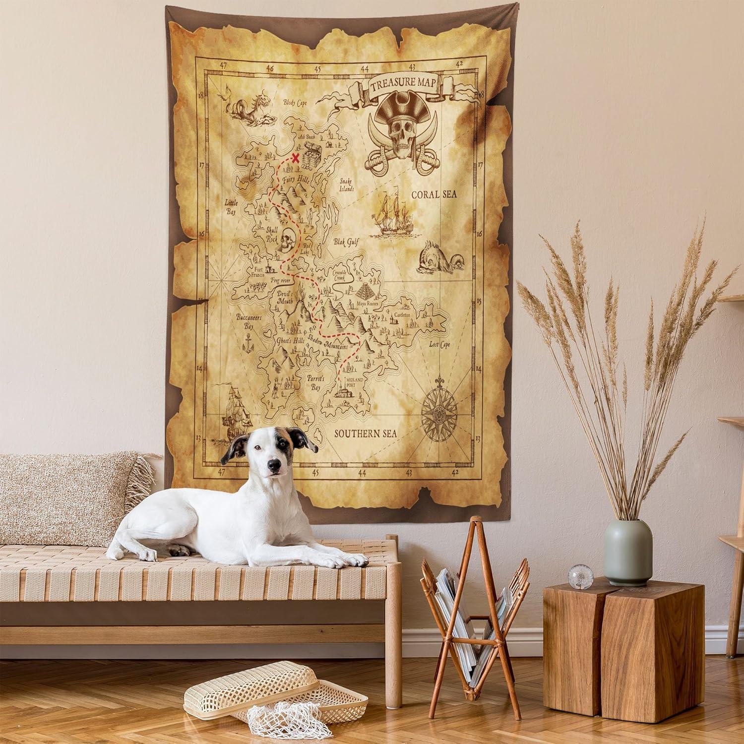 imageAmbesonne Island Map Tapestry Super Detailed Treasure Map Grungy Rustic Pirates Gold Secret Sea History Theme Wall Hanging for Bedroom Living Room Dorm Decor 40 X 60 Beige Brown
