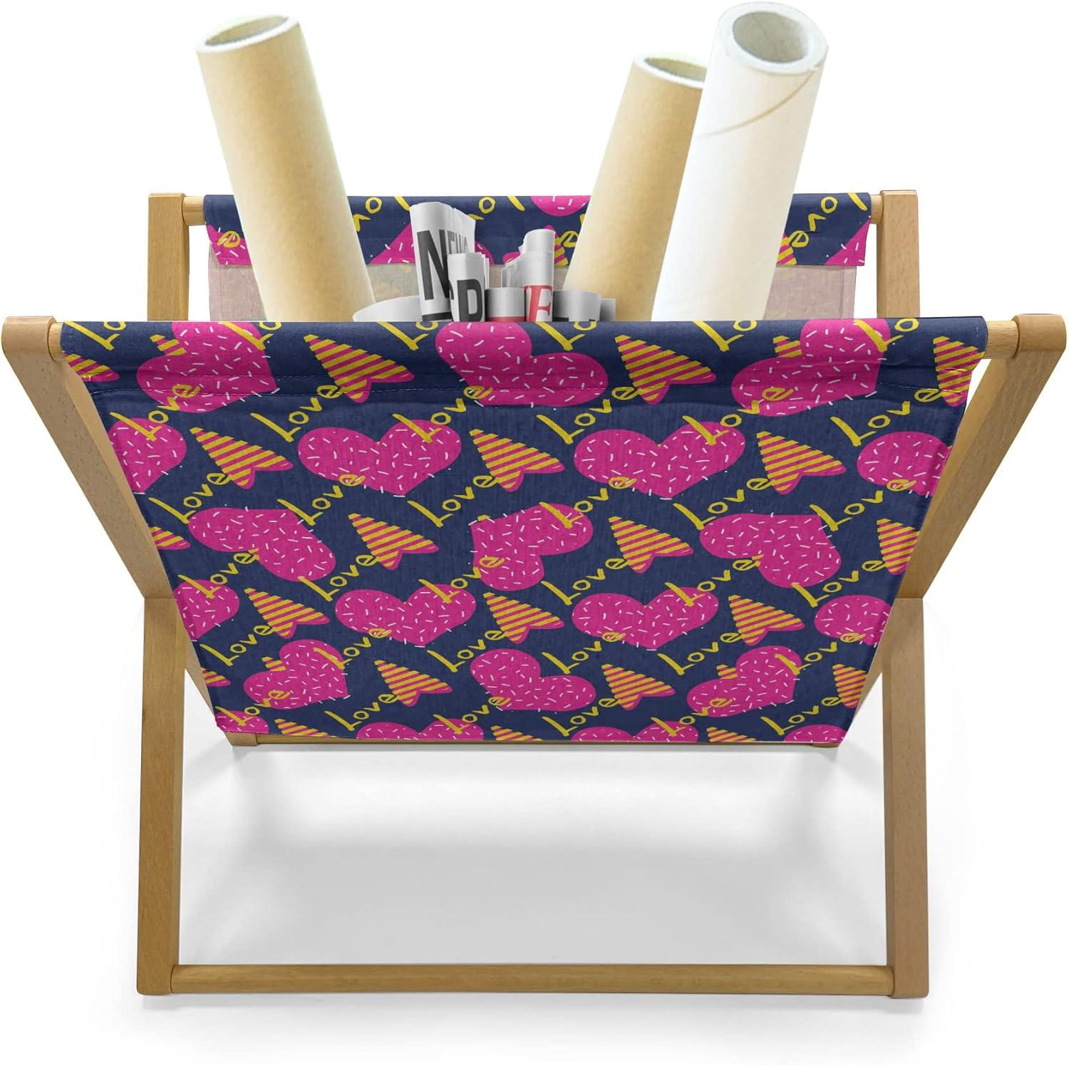 imageAmbesonne Romantic Magazine and Book Holder Love Hearts Stripes Celebration Party Lovers Valentines Design Decorative Floor Rack Organizer for Living Room 22x19 Magenta Night Blue and YellowMagenta Night Blue and Yellow