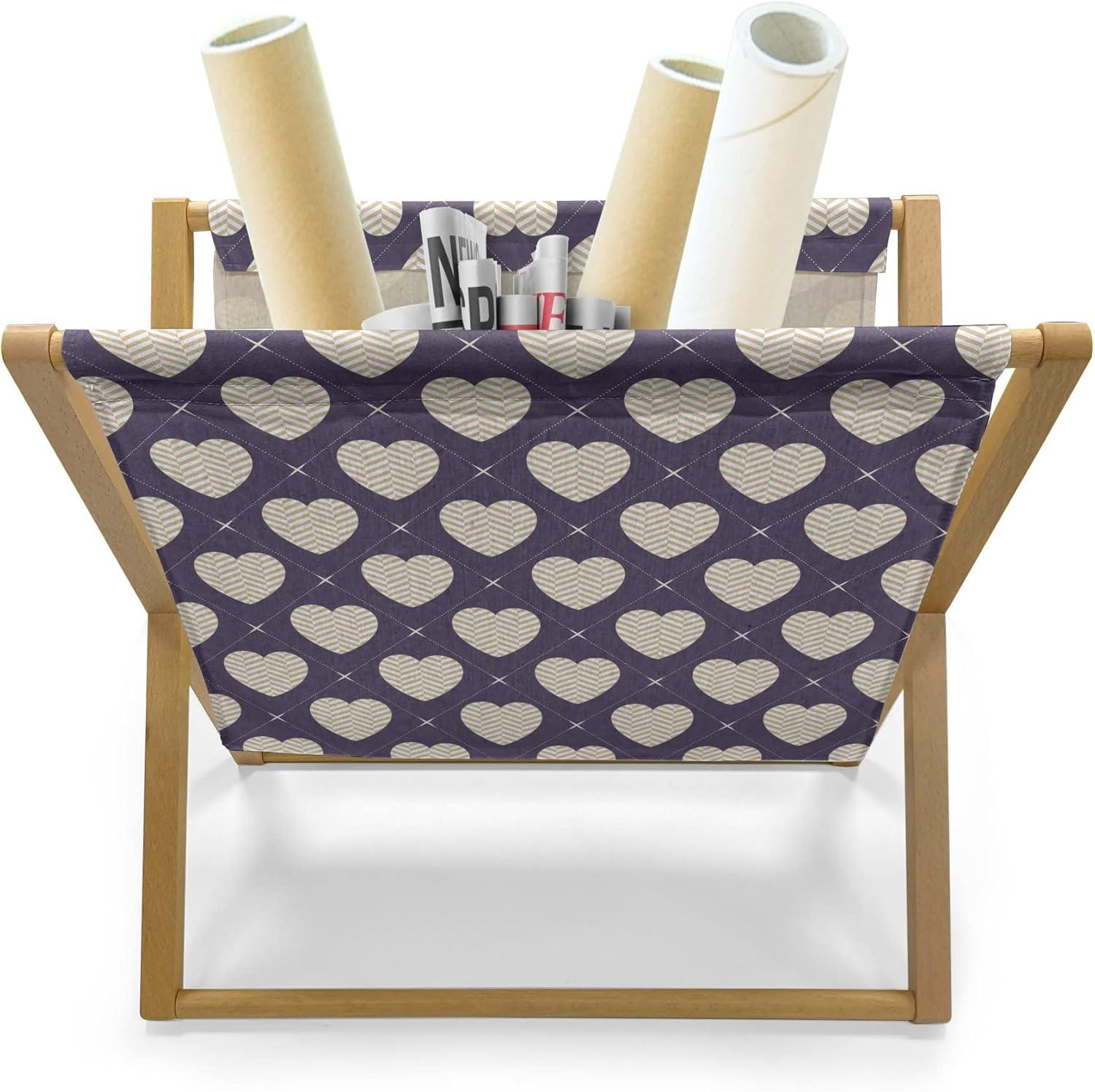 imageAmbesonne Romantic Magazine and Book Holder Love Hearts Stripes Celebration Party Lovers Valentines Design Decorative Floor Rack Organizer for Living Room 22x19 Magenta Night Blue and YellowEggplant and Beige