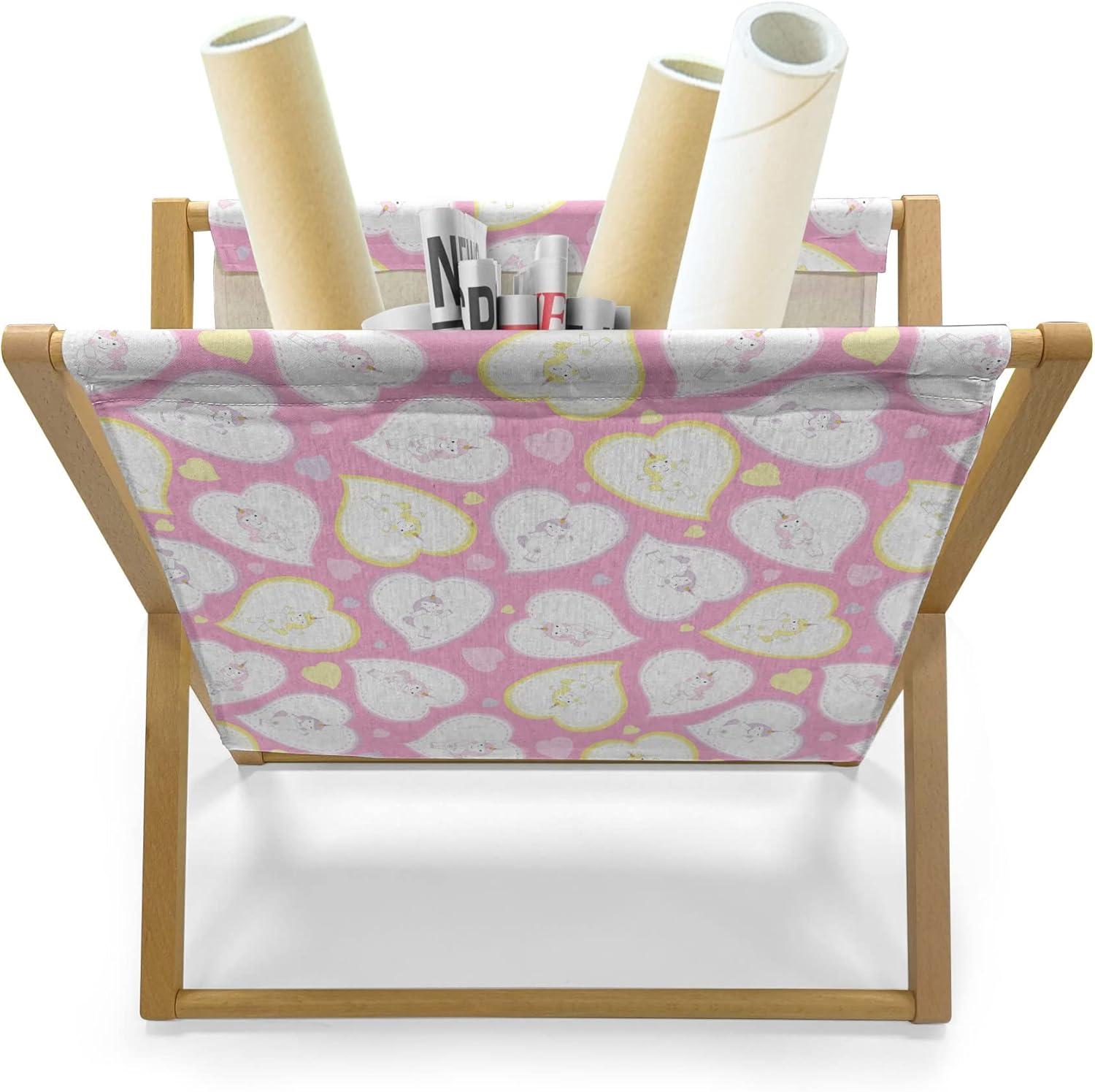 imageAmbesonne Romantic Magazine and Book Holder Love Theme Unicorns in Hearts for Valentines Day Decorative Floor Rack Organizer for Living Room 22x19 Pale Pink Pastel Yellow Pale MauvePale Pink Pastel Yellow Pale Mauve