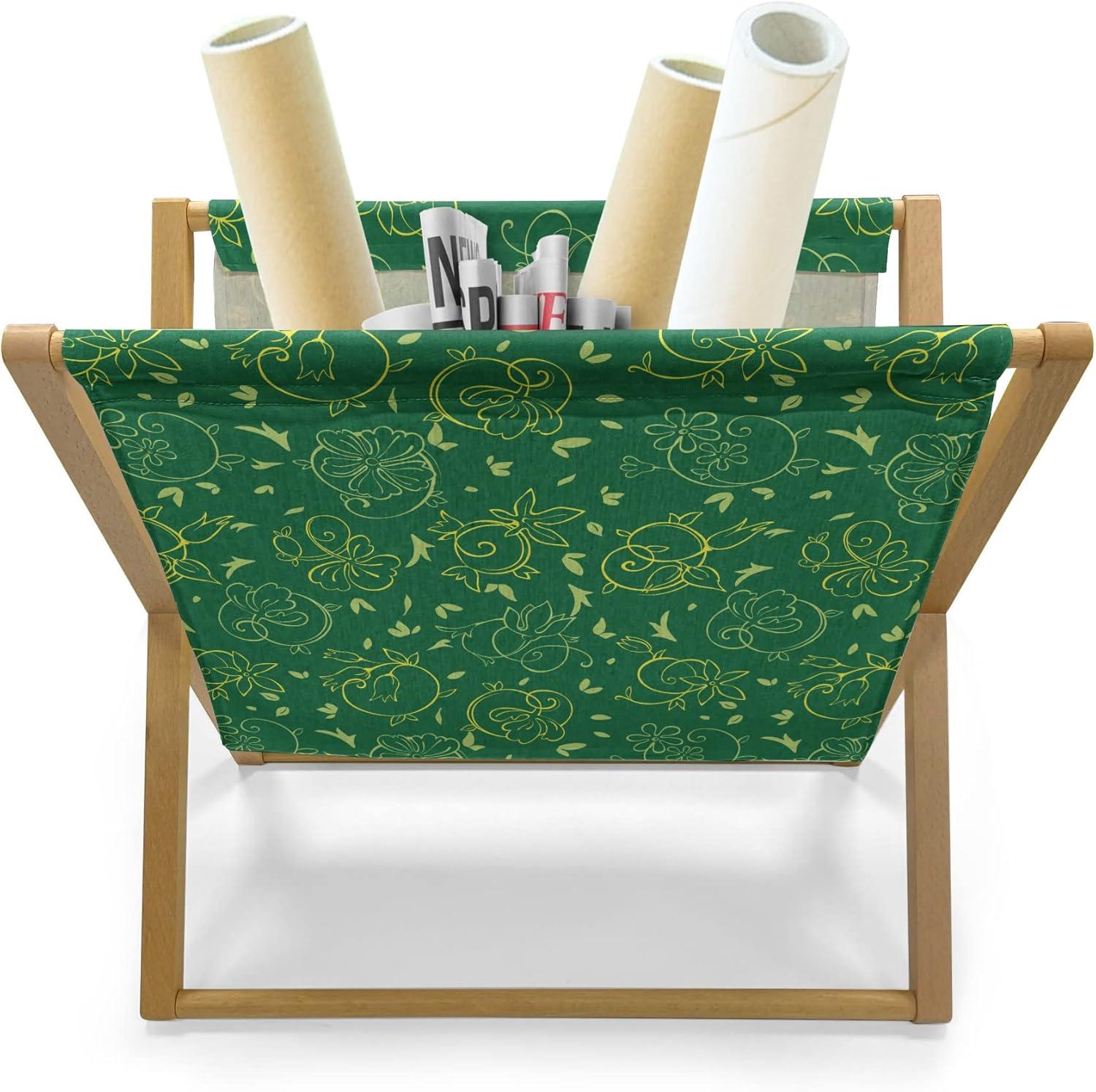 imageAmbesonne Romantic Magazine and Book Holder Repeating Love Theme with Roses and Little Hearts Valentines Day Decorative Floor Rack Organizer for Living Room 22x19 Rose CoralYellow Forest Green