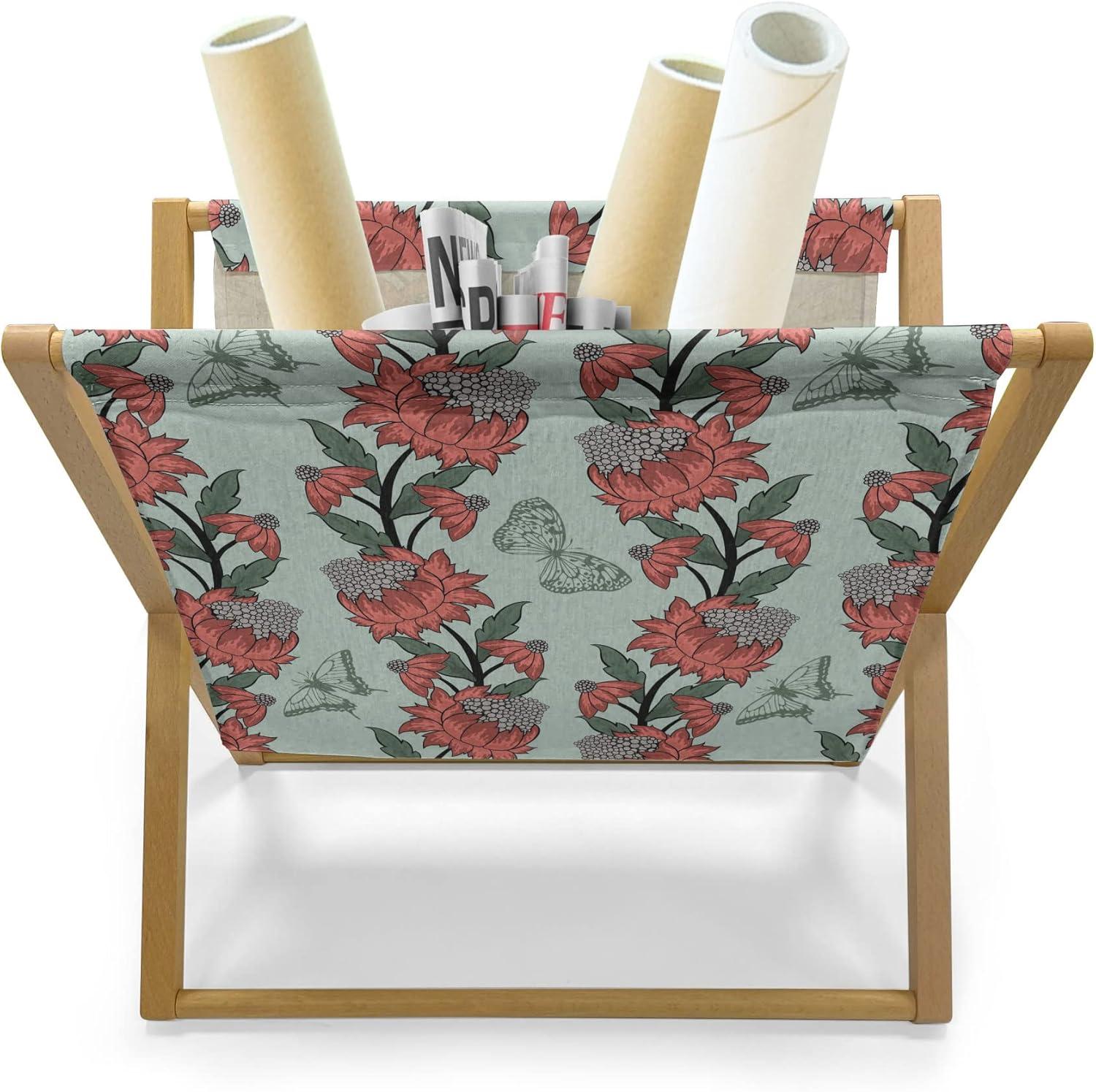 imageAmbesonne Romantic Magazine and Book Holder Repeating Love Theme with Roses and Little Hearts Valentines Day Decorative Floor Rack Organizer for Living Room 22x19 Rose CoralPale Blue Coral