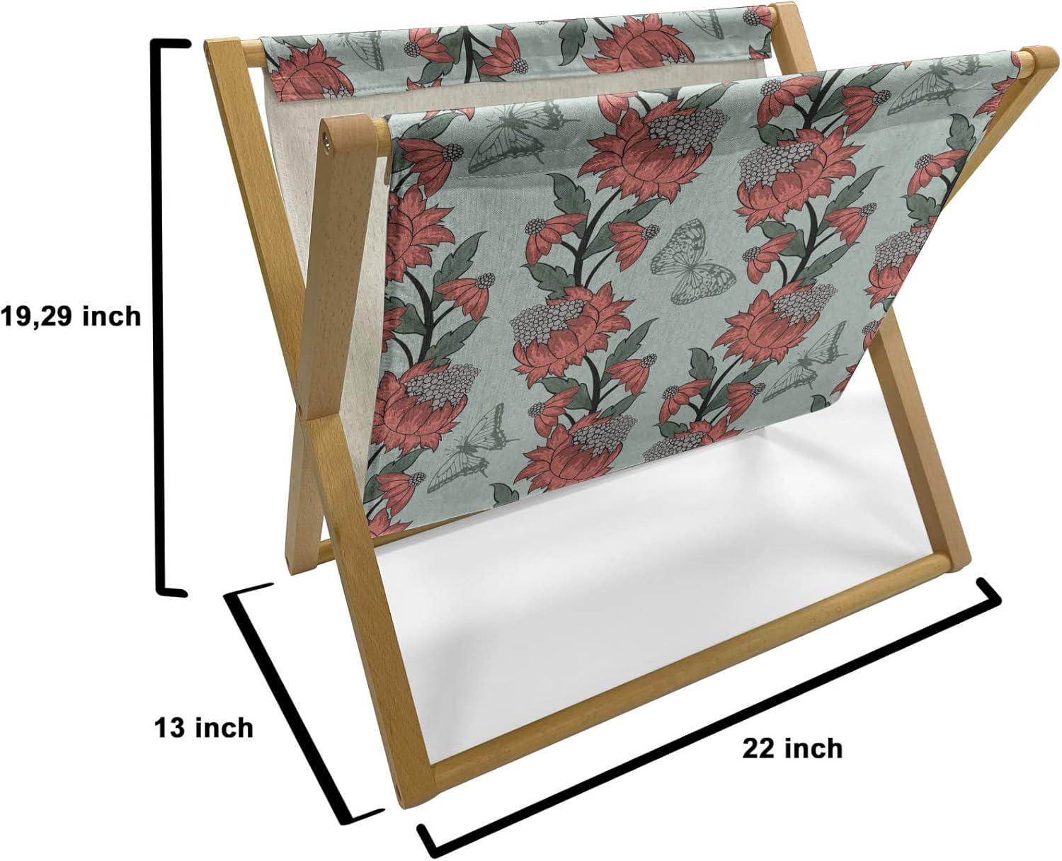imageAmbesonne Romantic Magazine and Book Holder Repeating Love Theme with Roses and Little Hearts Valentines Day Decorative Floor Rack Organizer for Living Room 22x19 Rose CoralPale Blue Coral