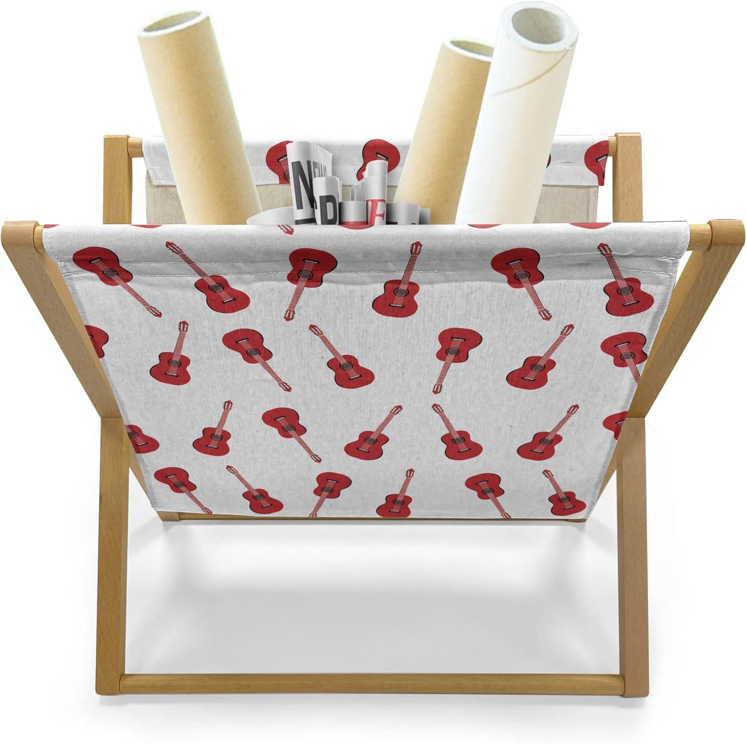 imageAmbesonne Romantic Magazine and Book Holder Repeating Love Theme with Roses and Little Hearts Valentines Day Decorative Floor Rack Organizer for Living Room 22x19 Rose CoralVermilion White