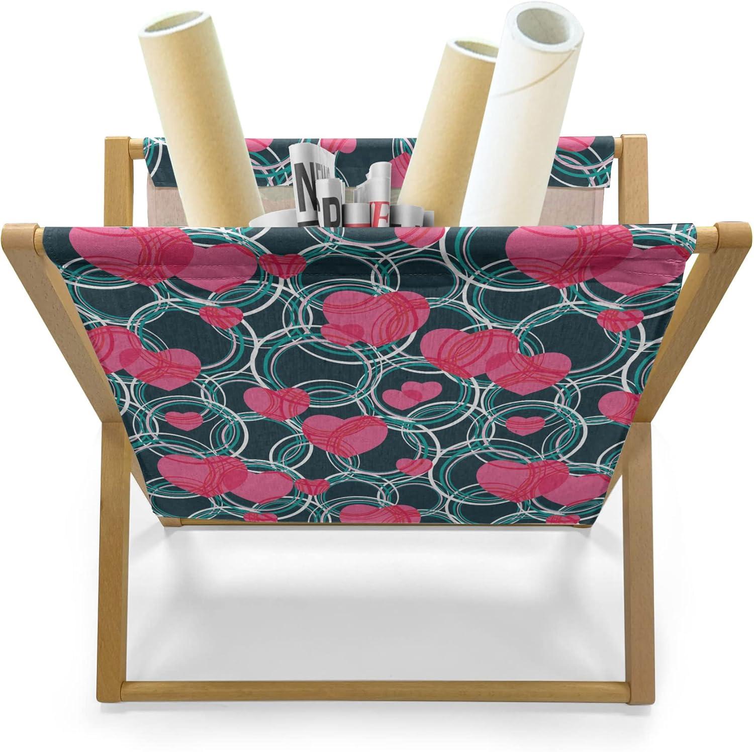 imageAmbesonne Romantic Magazine and Book Holder Repeating Love Theme with Roses and Little Hearts Valentines Day Decorative Floor Rack Organizer for Living Room 22x19 Rose CoralPink Dark Teal
