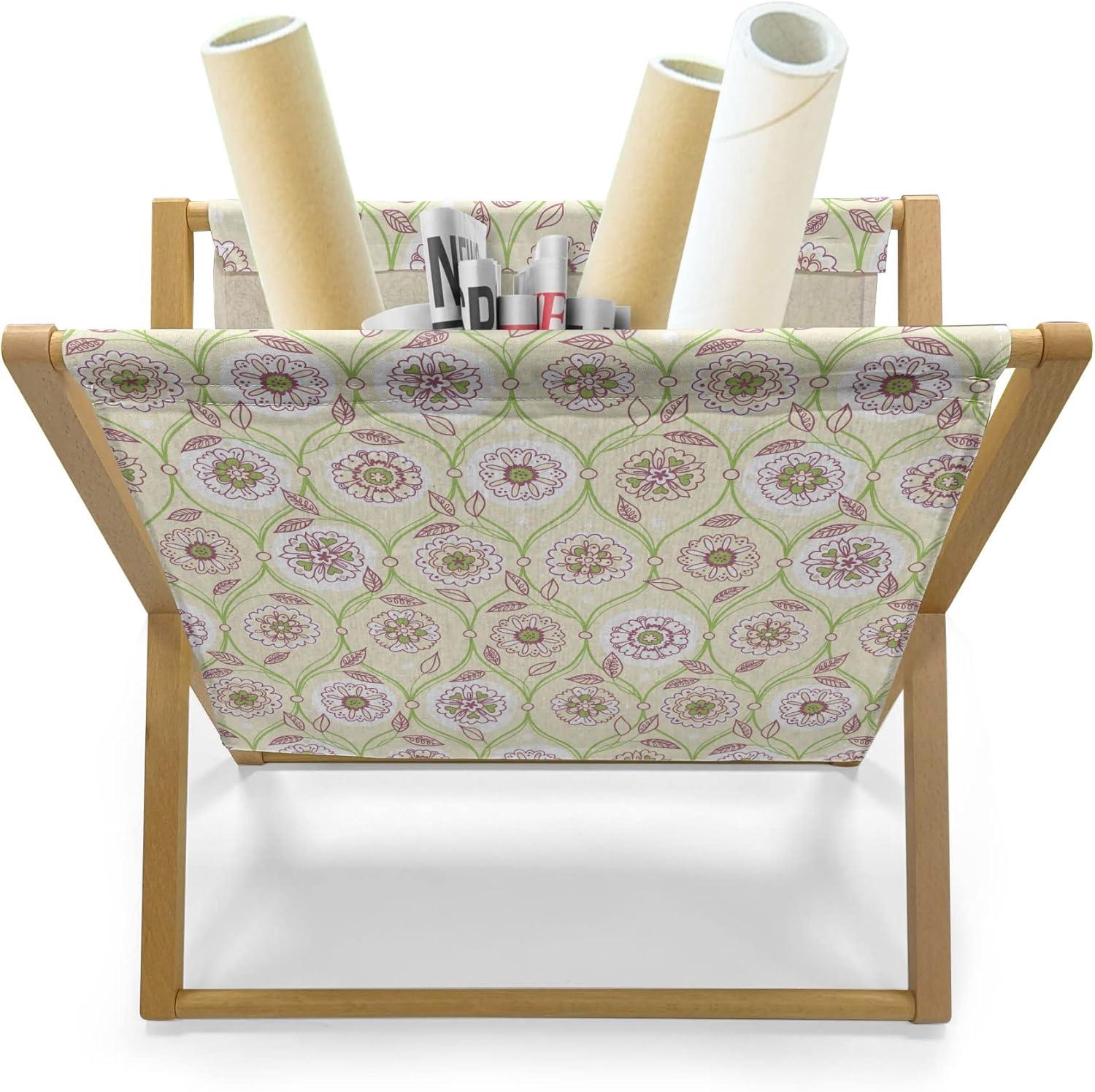imageAmbesonne Romantic Magazine and Book Holder Repeating Love Theme with Roses and Little Hearts Valentines Day Decorative Floor Rack Organizer for Living Room 22x19 Rose CoralCream Avocado Green