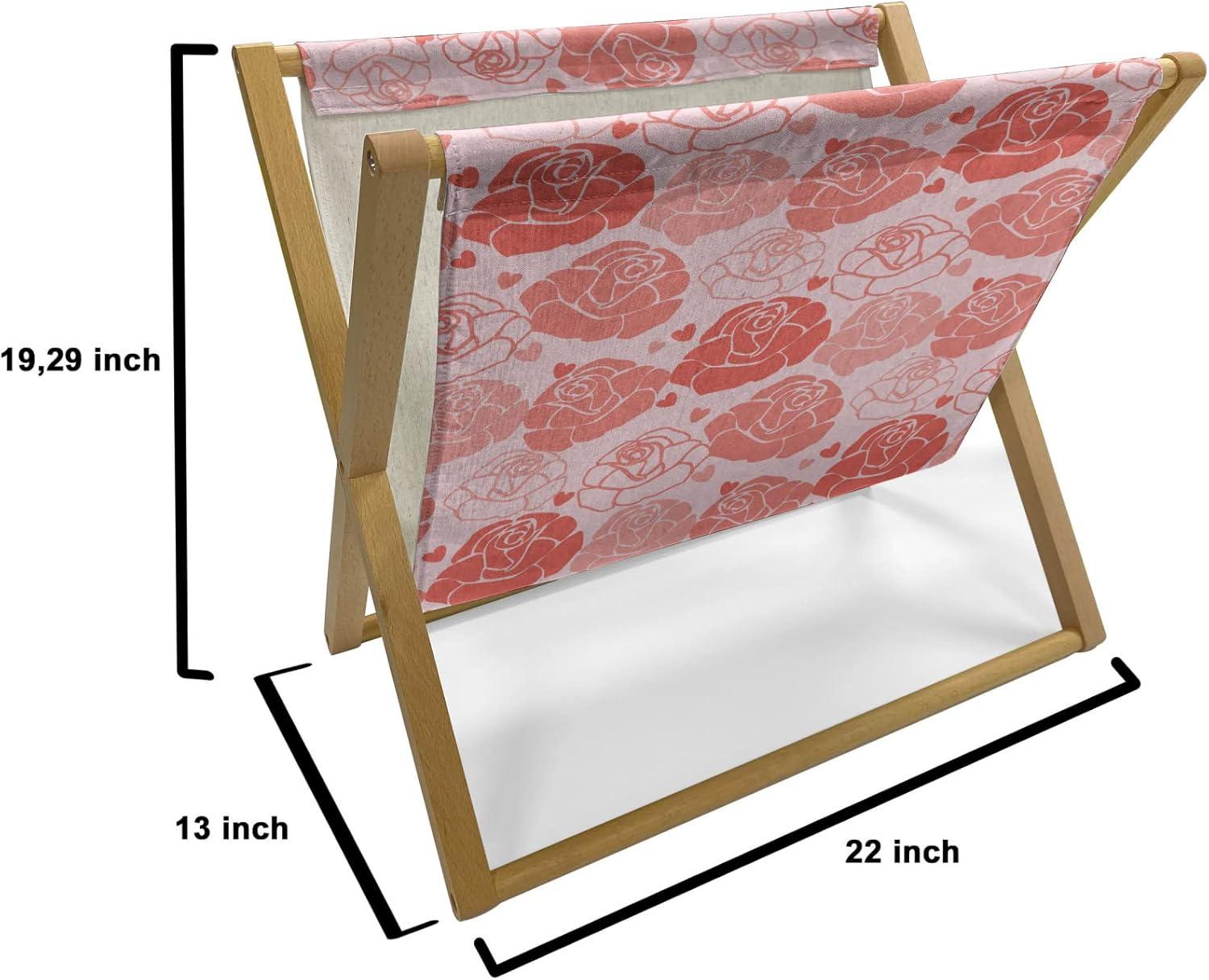 imageAmbesonne Romantic Magazine and Book Holder Repeating Love Theme with Roses and Little Hearts Valentines Day Decorative Floor Rack Organizer for Living Room 22x19 Rose CoralRose Coral