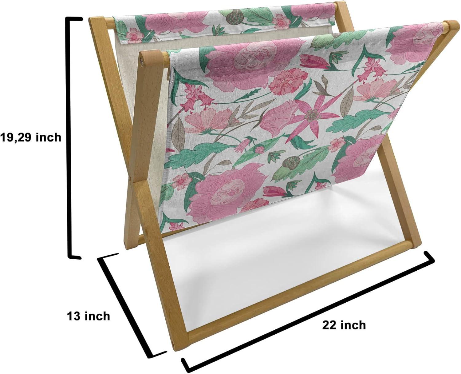imageAmbesonne Romantic Magazine and Book Holder Repeating Love Theme with Roses and Little Hearts Valentines Day Decorative Floor Rack Organizer for Living Room 22x19 Rose CoralPink and Jade Green
