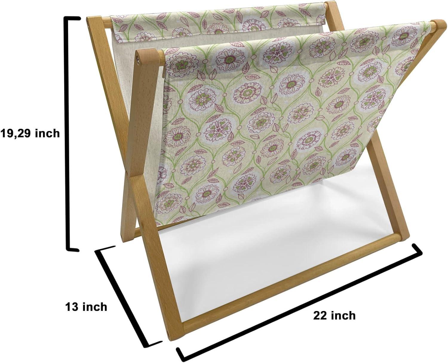 imageAmbesonne Romantic Magazine and Book Holder Repeating Love Theme with Roses and Little Hearts Valentines Day Decorative Floor Rack Organizer for Living Room 22x19 Rose CoralCream Avocado Green
