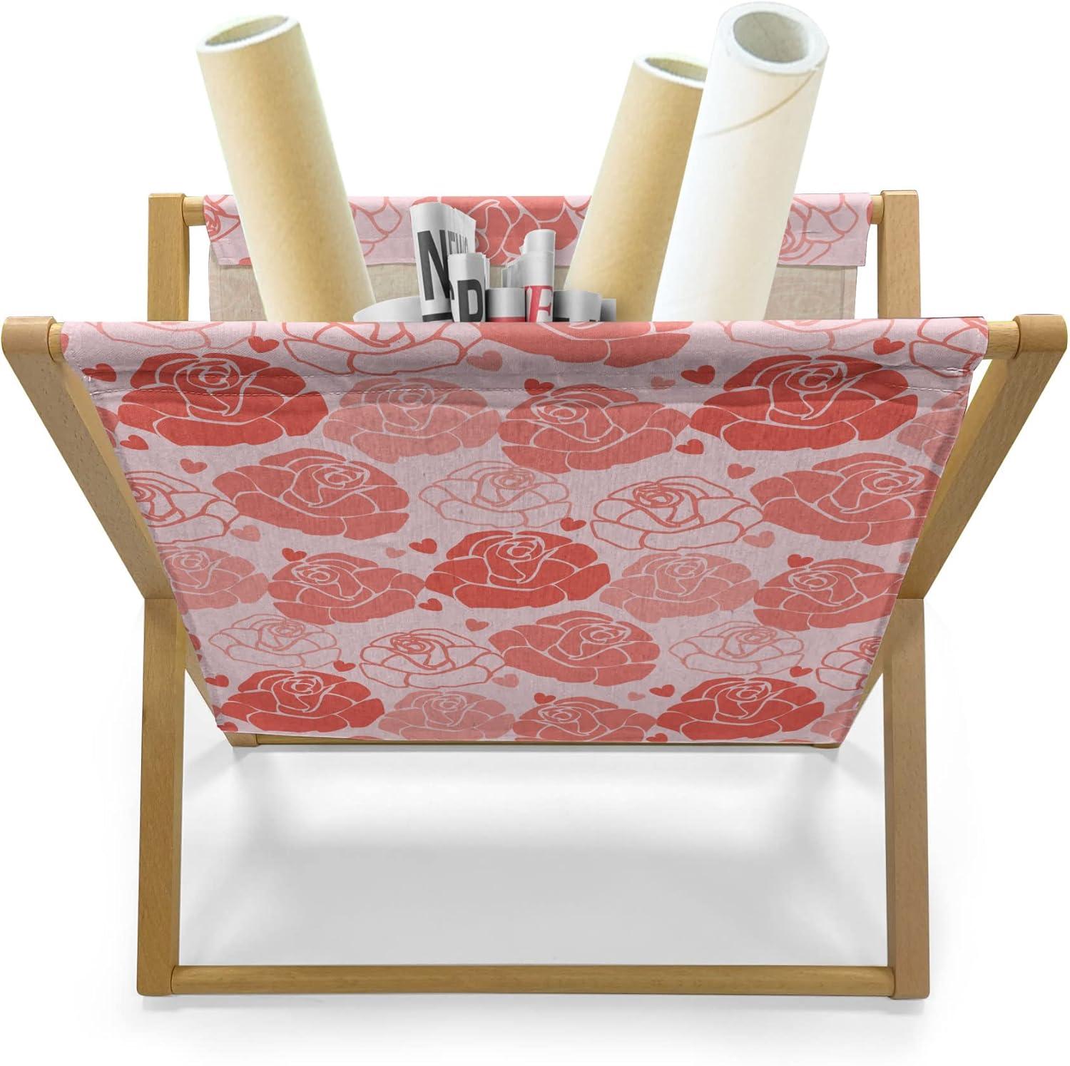 imageAmbesonne Romantic Magazine and Book Holder Repeating Love Theme with Roses and Little Hearts Valentines Day Decorative Floor Rack Organizer for Living Room 22x19 Rose CoralRose Coral