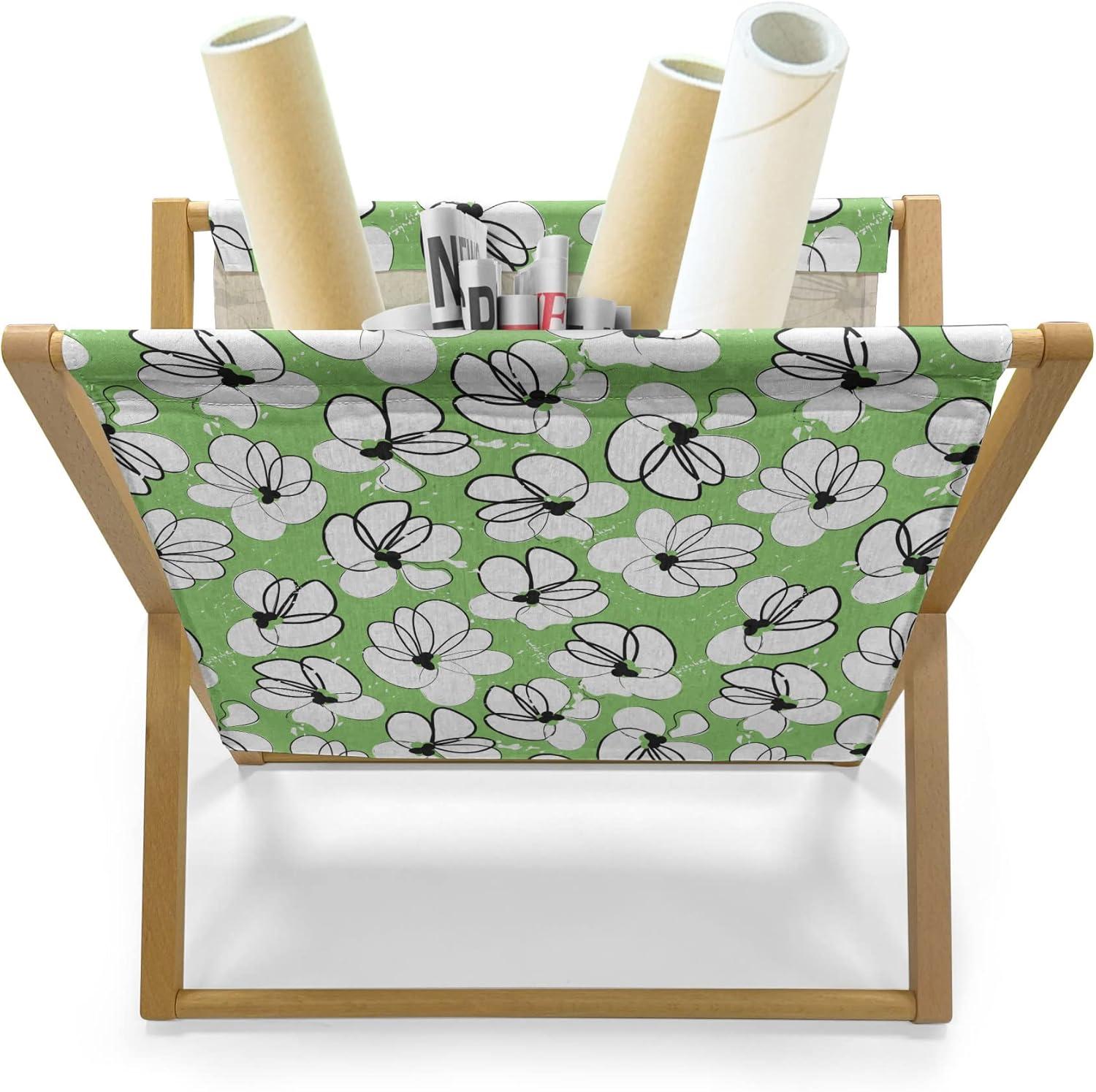 imageAmbesonne Romantic Magazine and Book Holder Repeating Love Theme with Roses and Little Hearts Valentines Day Decorative Floor Rack Organizer for Living Room 22x19 Rose CoralShamrock Green Black