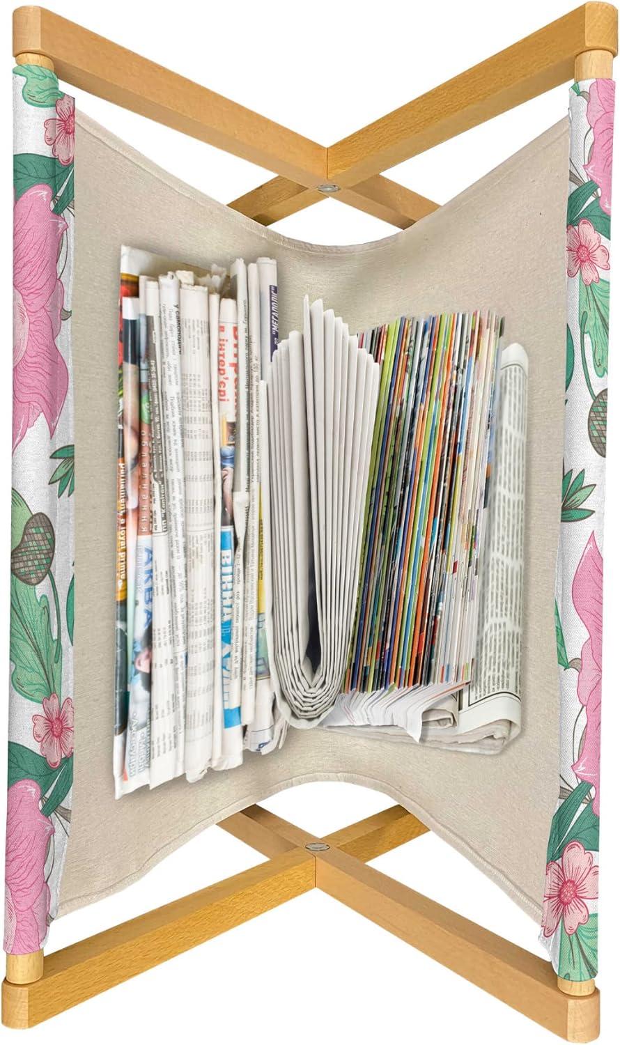 imageAmbesonne Romantic Magazine and Book Holder Repeating Love Theme with Roses and Little Hearts Valentines Day Decorative Floor Rack Organizer for Living Room 22x19 Rose CoralPink and Jade Green
