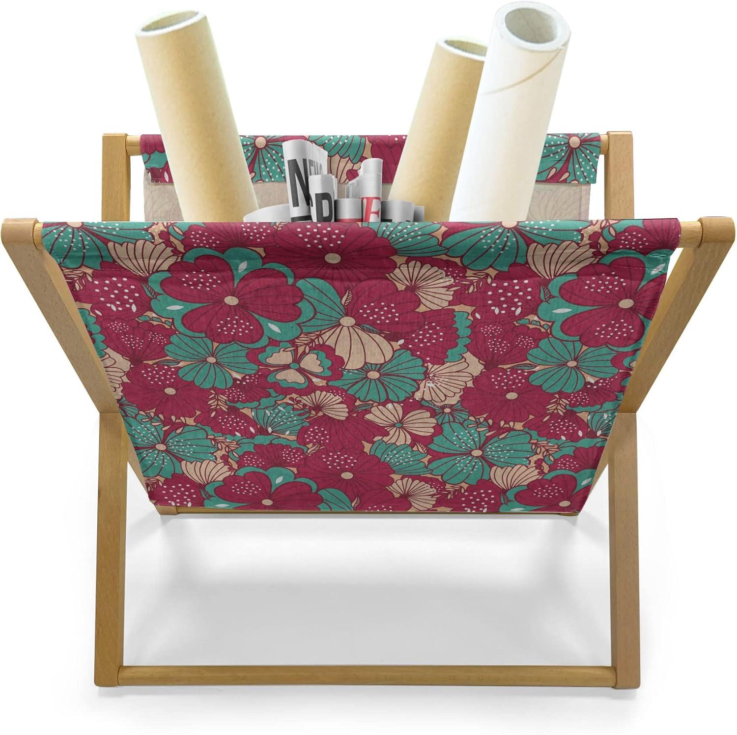 imageAmbesonne Romantic Magazine and Book Holder Repeating Love Theme with Roses and Little Hearts Valentines Day Decorative Floor Rack Organizer for Living Room 22x19 Rose CoralPeach Dark Coral