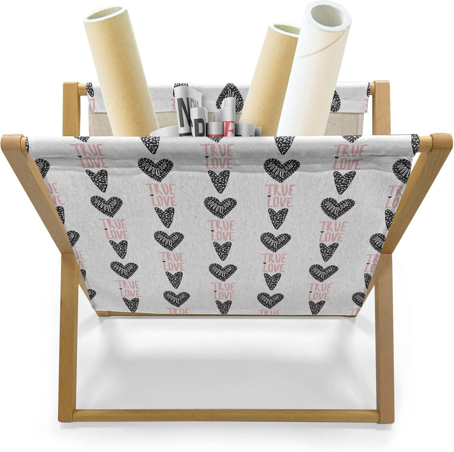 imageAmbesonne Romantic Magazine and Book Holder True Love Lettering with Heart Shapes Doodle Valentines Day Theme Decorative Floor Rack Organizer for Living Room 22x19 Pale Pink Black and WhitePale Pink Black and White