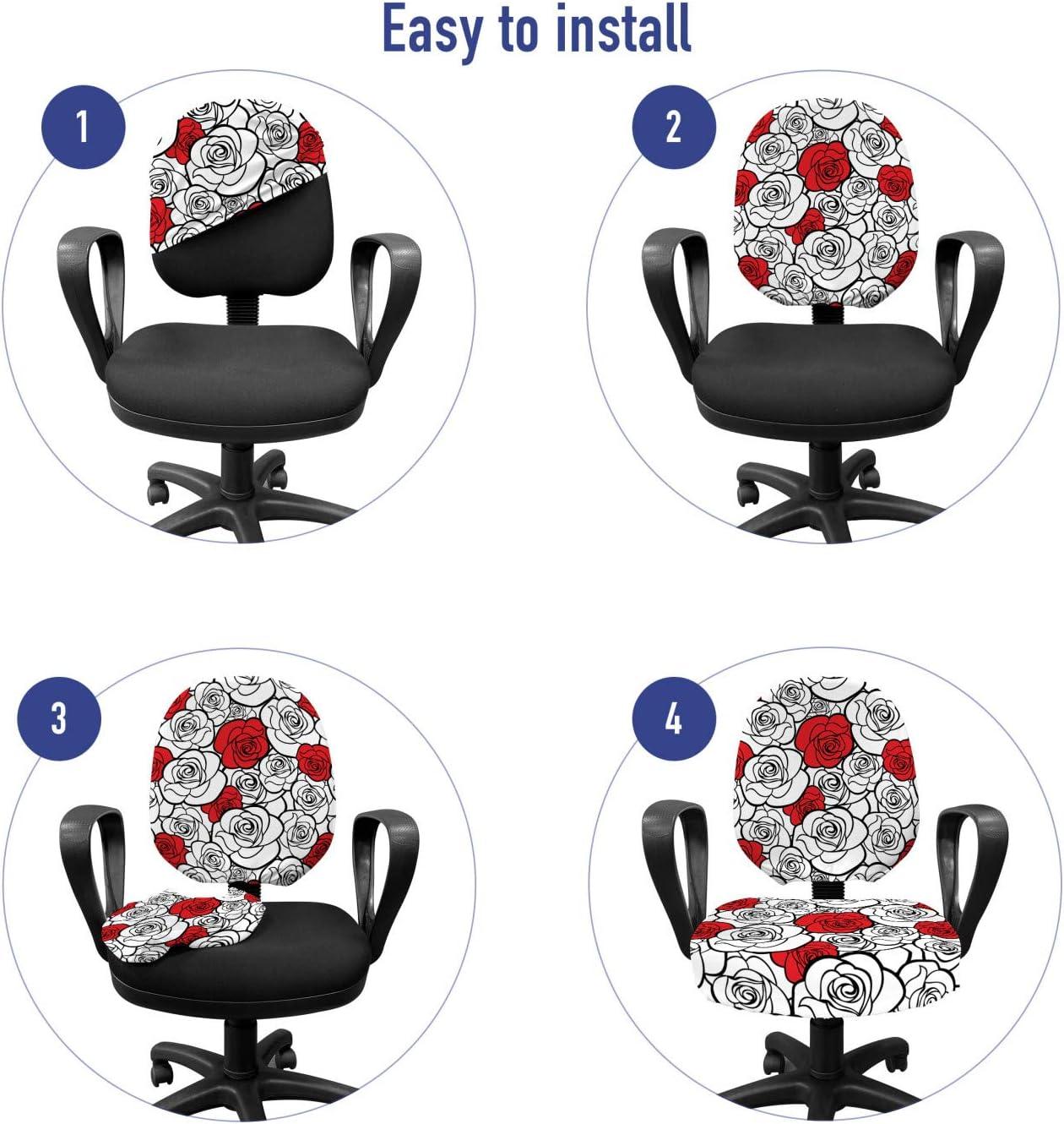 imageAmbesonne Romantic Office Chair Slipcover Roses Simplicity Love Blossoms Valentines Day Print Protective Stretch Decorative Fabric Cover Vermilion Black White