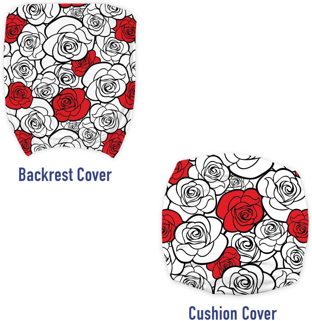 imageAmbesonne Romantic Office Chair Slipcover Roses Simplicity Love Blossoms Valentines Day Print Protective Stretch Decorative Fabric Cover Vermilion Black White